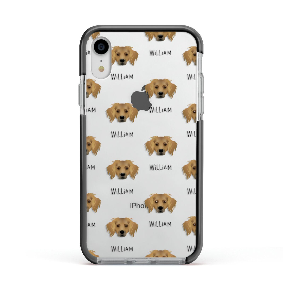 Dameranian Icon with Name Apple iPhone XR Impact Case Black Edge on Silver Phone