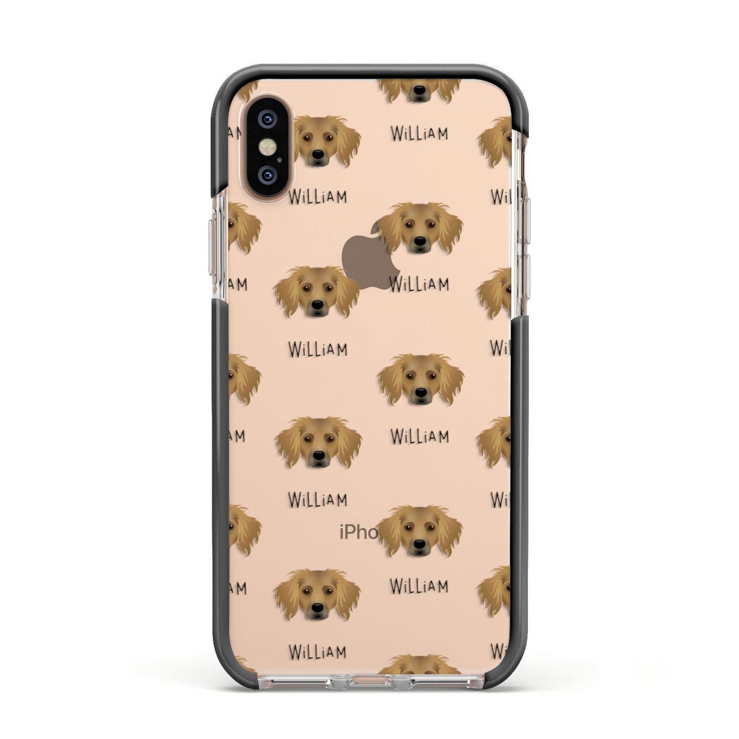 Dameranian Icon with Name Apple iPhone Xs Impact Case Black Edge on Gold Phone