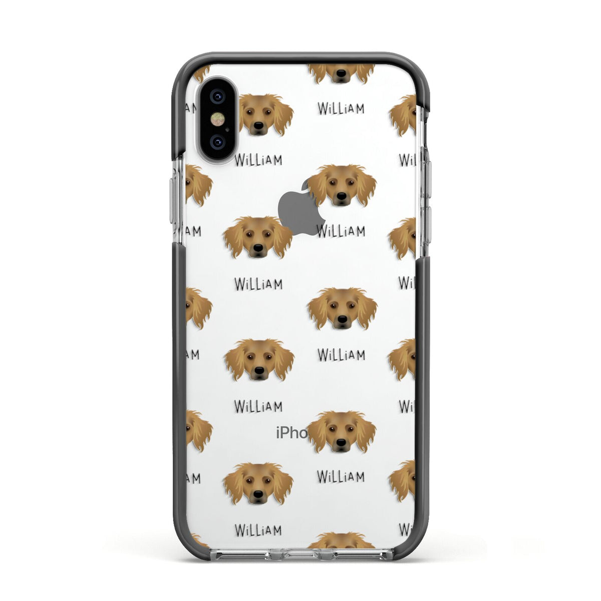Dameranian Icon with Name Apple iPhone Xs Impact Case Black Edge on Silver Phone