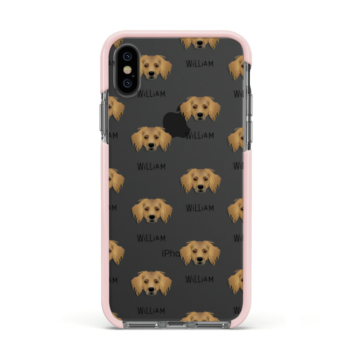 Dameranian Icon with Name Apple iPhone Xs Impact Case Pink Edge on Black Phone