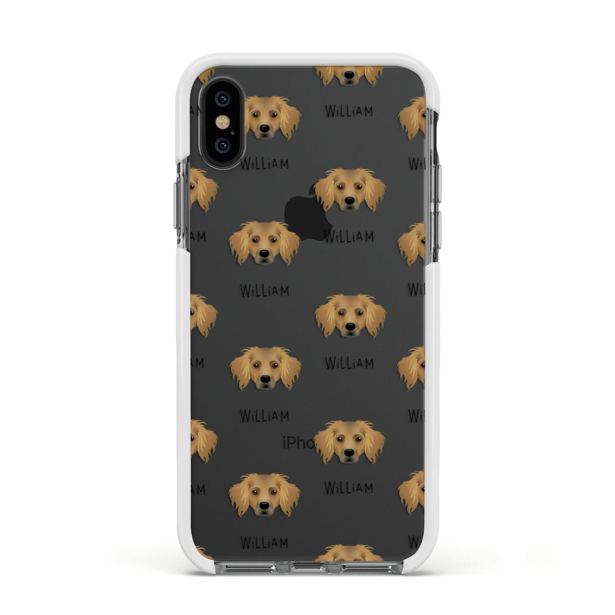 Dameranian Icon with Name Apple iPhone Xs Impact Case White Edge on Black Phone