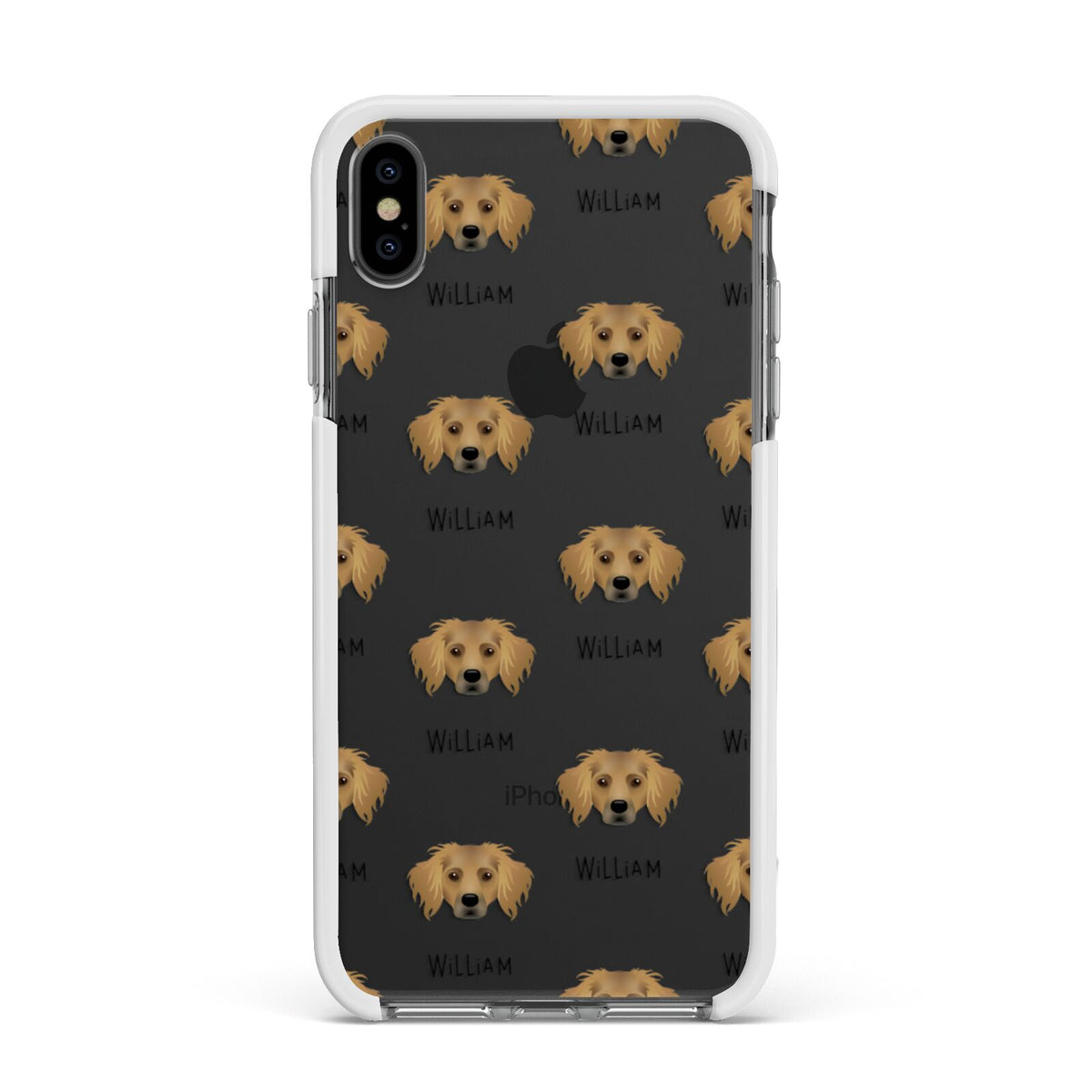 Dameranian Icon with Name Apple iPhone Xs Max Impact Case White Edge on Black Phone