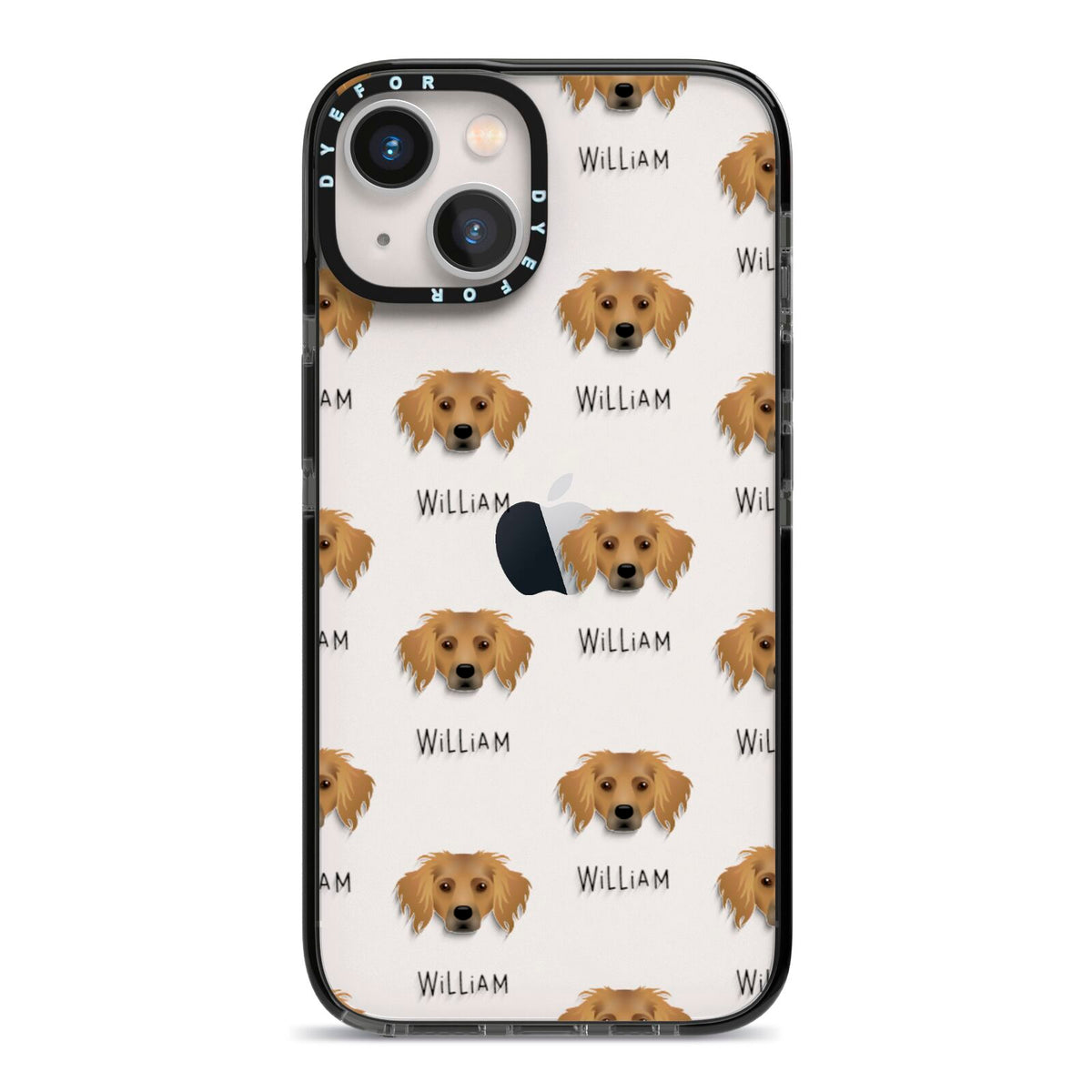 Dameranian Icon with Name iPhone 13 Black Impact Case on Silver phone