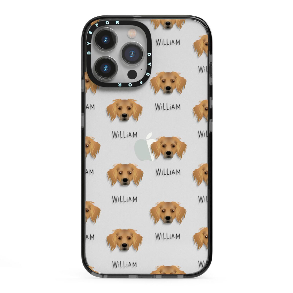 Dameranian Icon with Name iPhone 13 Pro Max Black Impact Case on Silver phone
