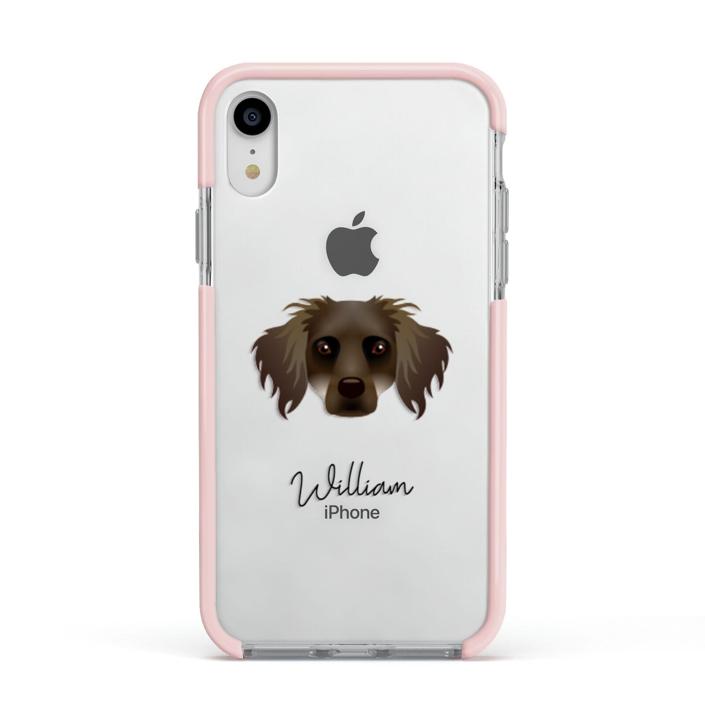 Dameranian Personalised Apple iPhone XR Impact Case Pink Edge on Silver Phone