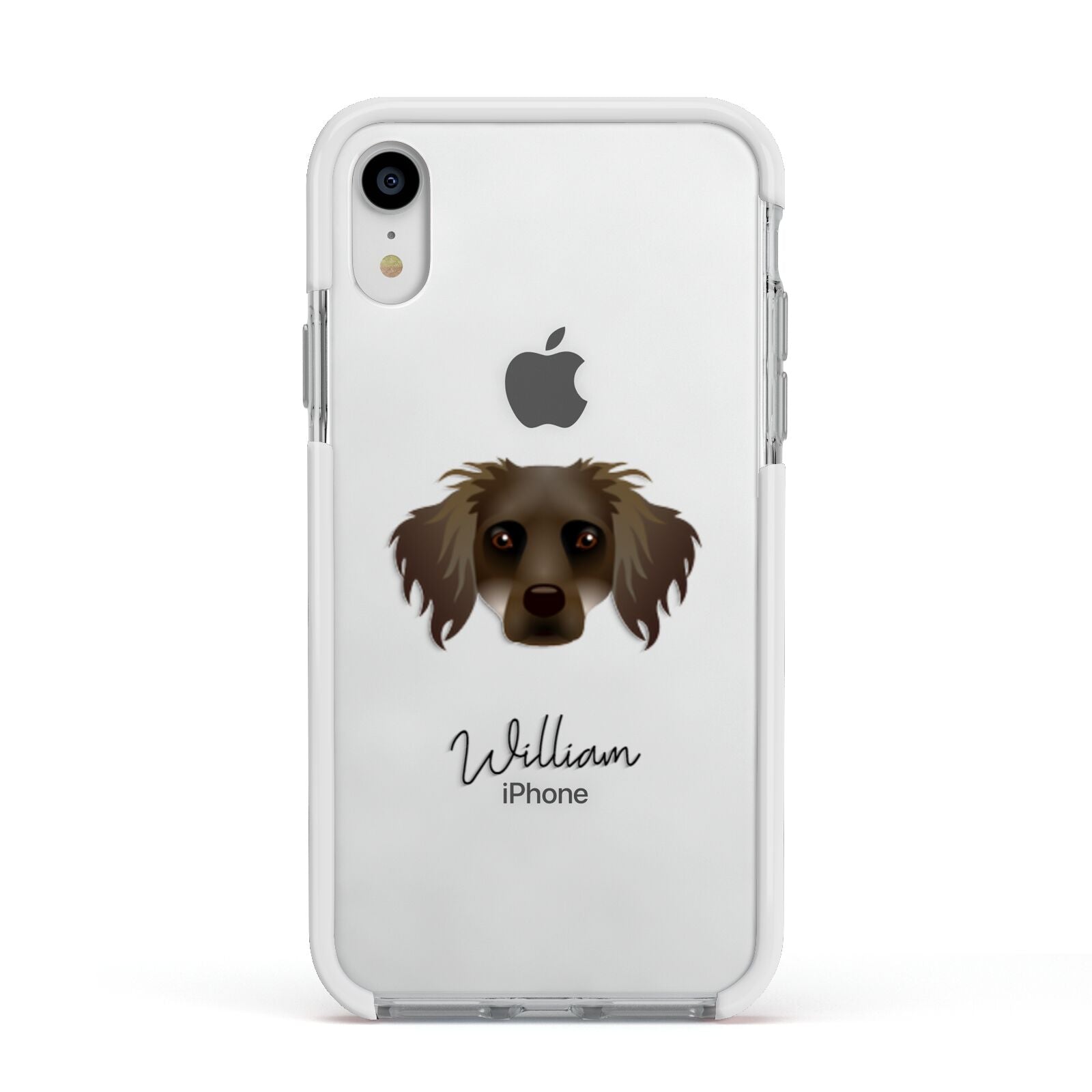 Dameranian Personalised Apple iPhone XR Impact Case White Edge on Silver Phone