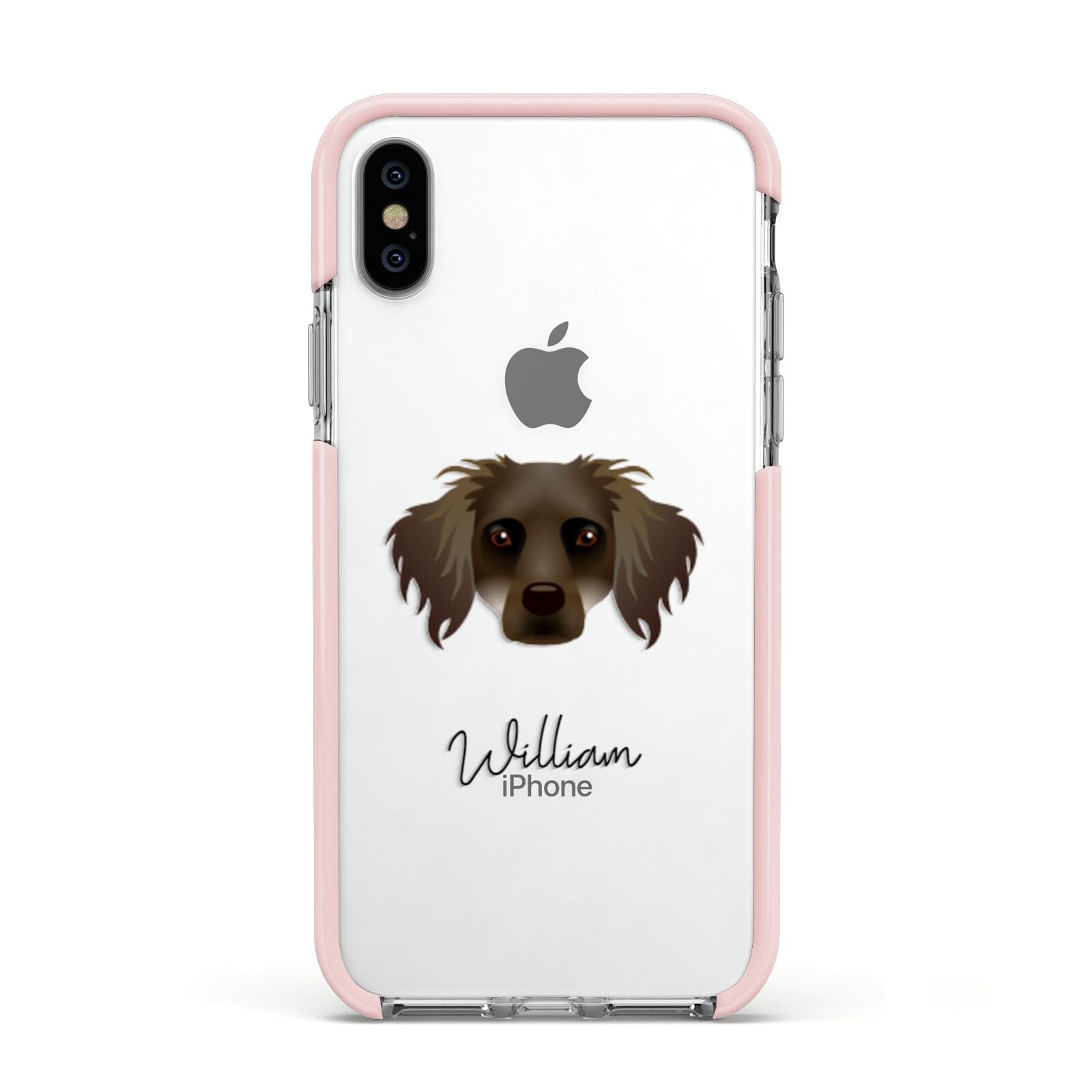 Dameranian Personalised Apple iPhone Xs Impact Case Pink Edge on Silver Phone