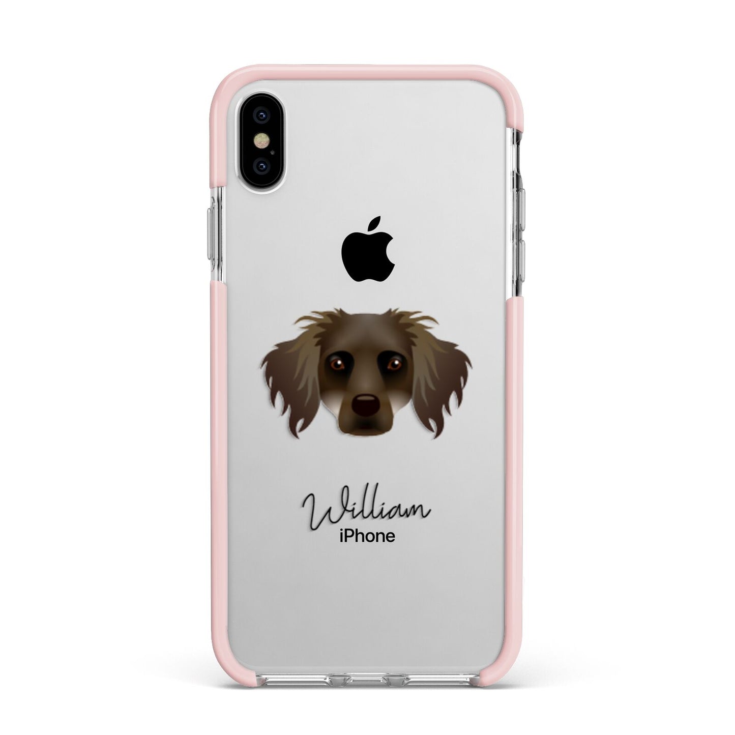 Dameranian Personalised Apple iPhone Xs Max Impact Case Pink Edge on Silver Phone