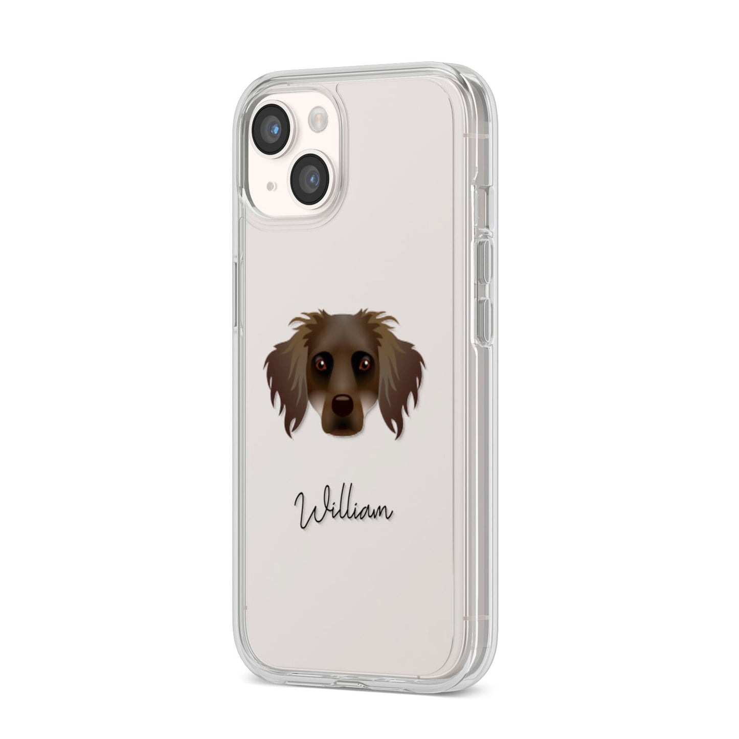 Dameranian Personalised iPhone 14 Clear Tough Case Starlight Angled Image