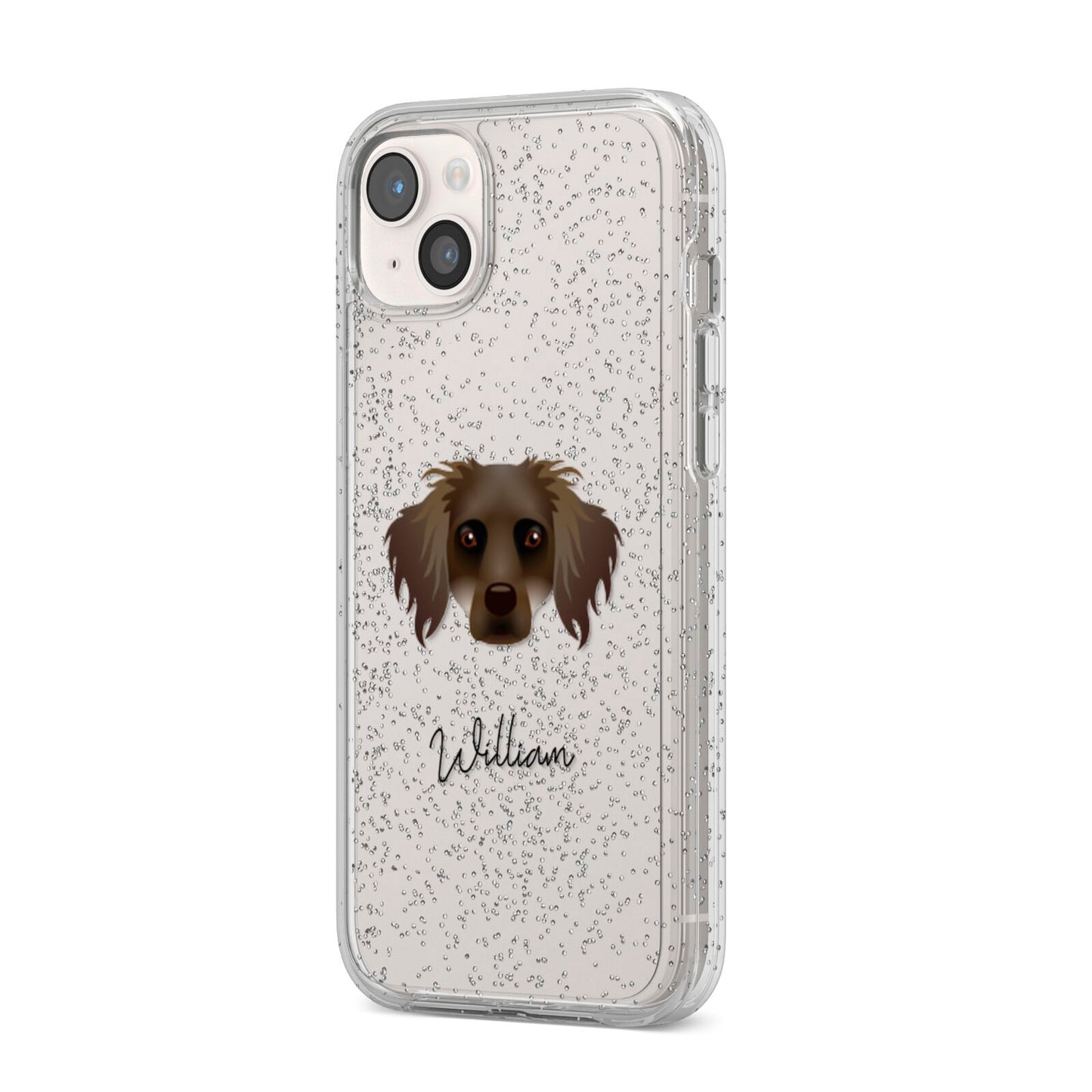 Dameranian Personalised iPhone 14 Plus Glitter Tough Case Starlight Angled Image