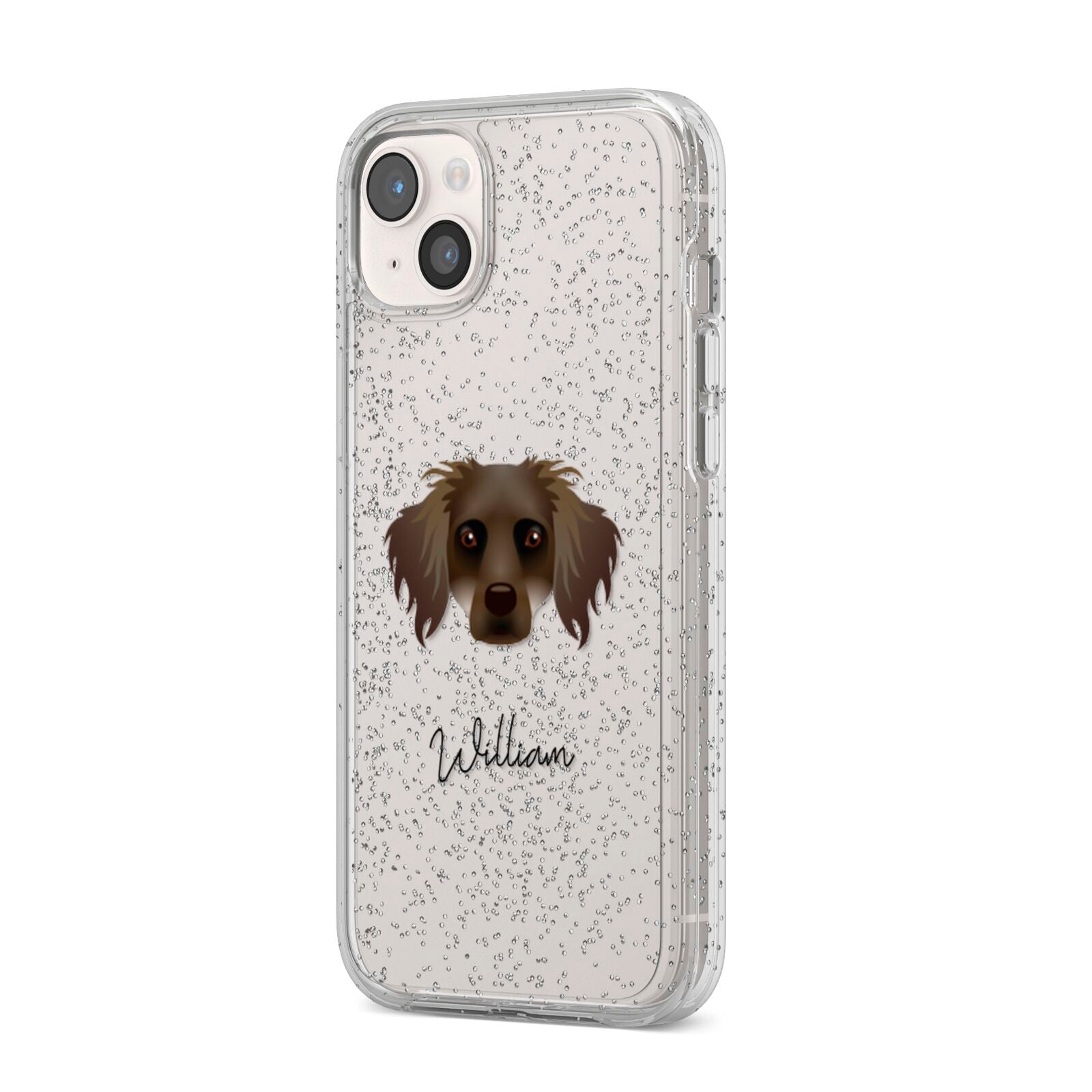 Dameranian Personalised iPhone 14 Plus Glitter Tough Case Starlight Angled Image