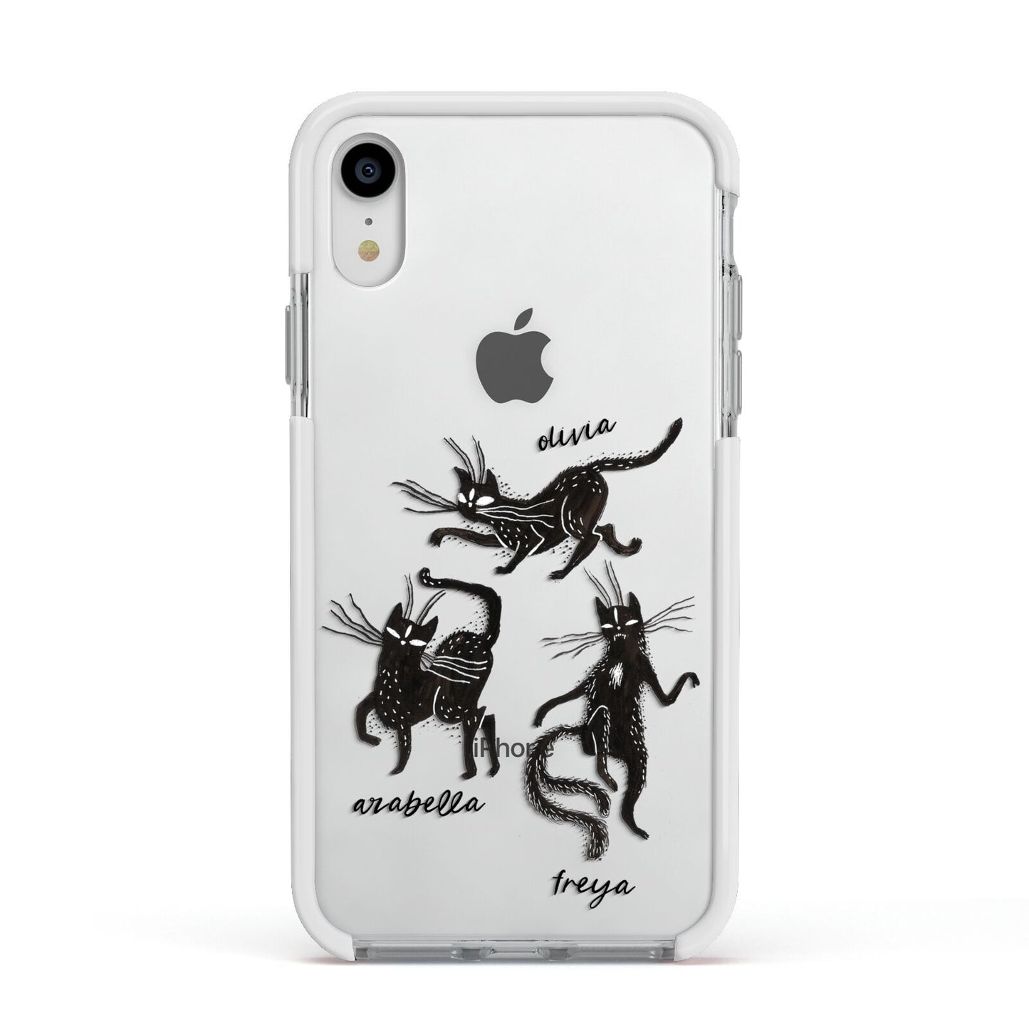 Dancing Cats Halloween Apple iPhone XR Impact Case White Edge on Silver Phone