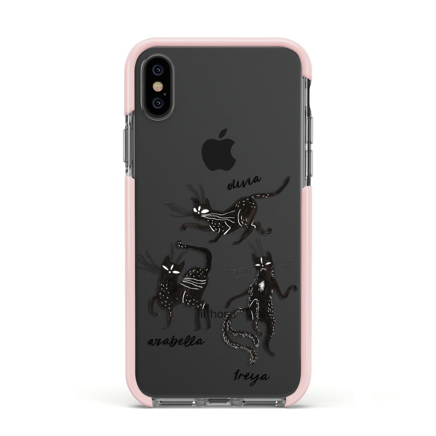 Dancing Cats Halloween Apple iPhone Xs Impact Case Pink Edge on Black Phone
