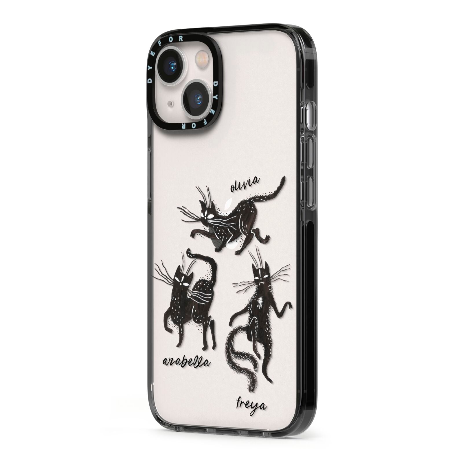 Dancing Cats Halloween iPhone 13 Black Impact Case Side Angle on Silver phone