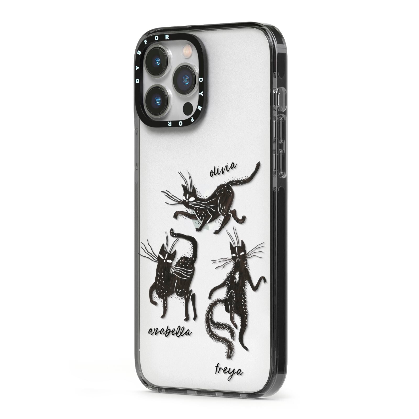 Dancing Cats Halloween iPhone 13 Pro Max Black Impact Case Side Angle on Silver phone