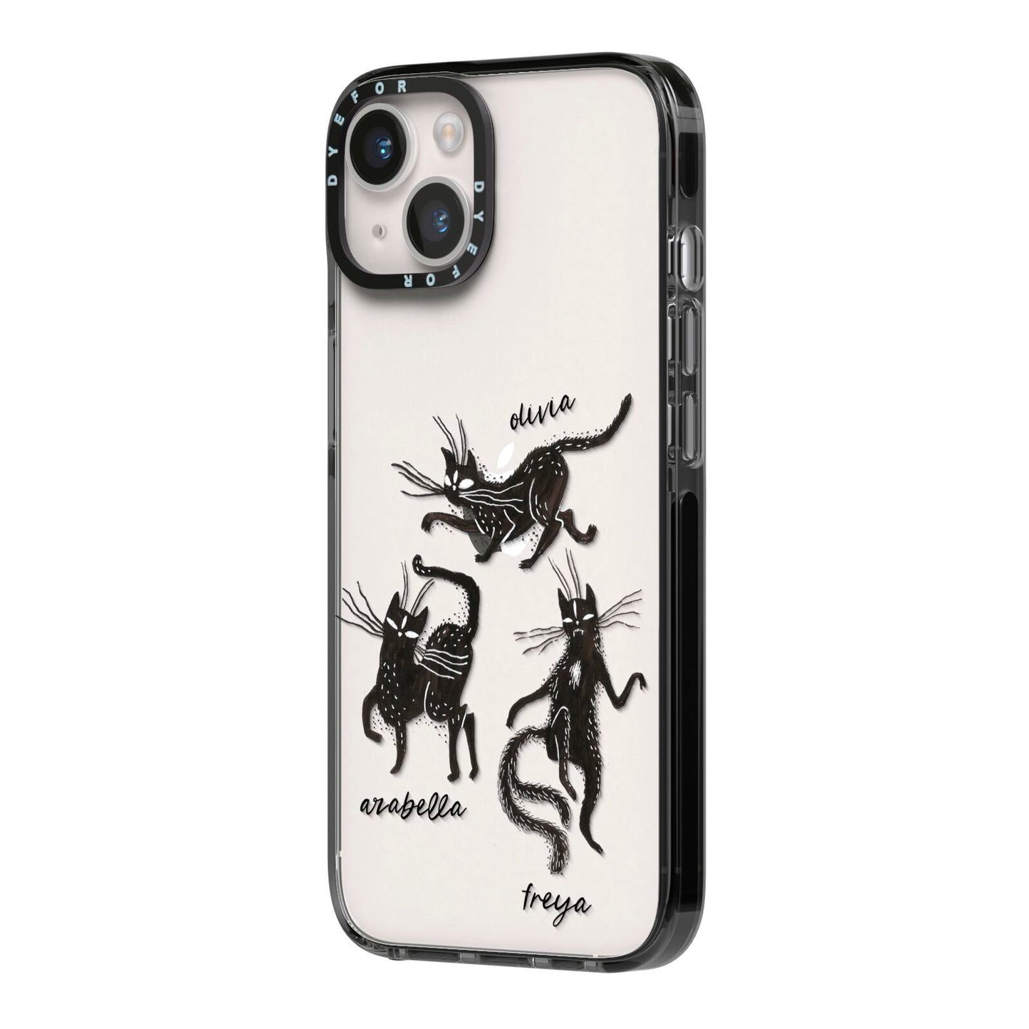 Dancing Cats Halloween iPhone 14 Black Impact Case Side Angle on Silver phone