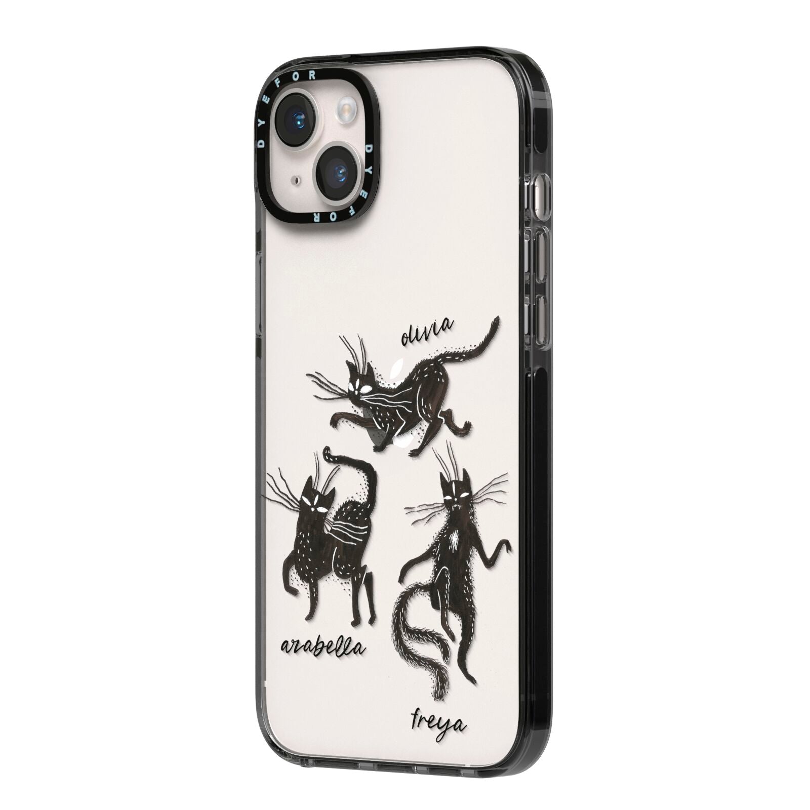 Dancing Cats Halloween iPhone 14 Plus Black Impact Case Side Angle on Silver phone