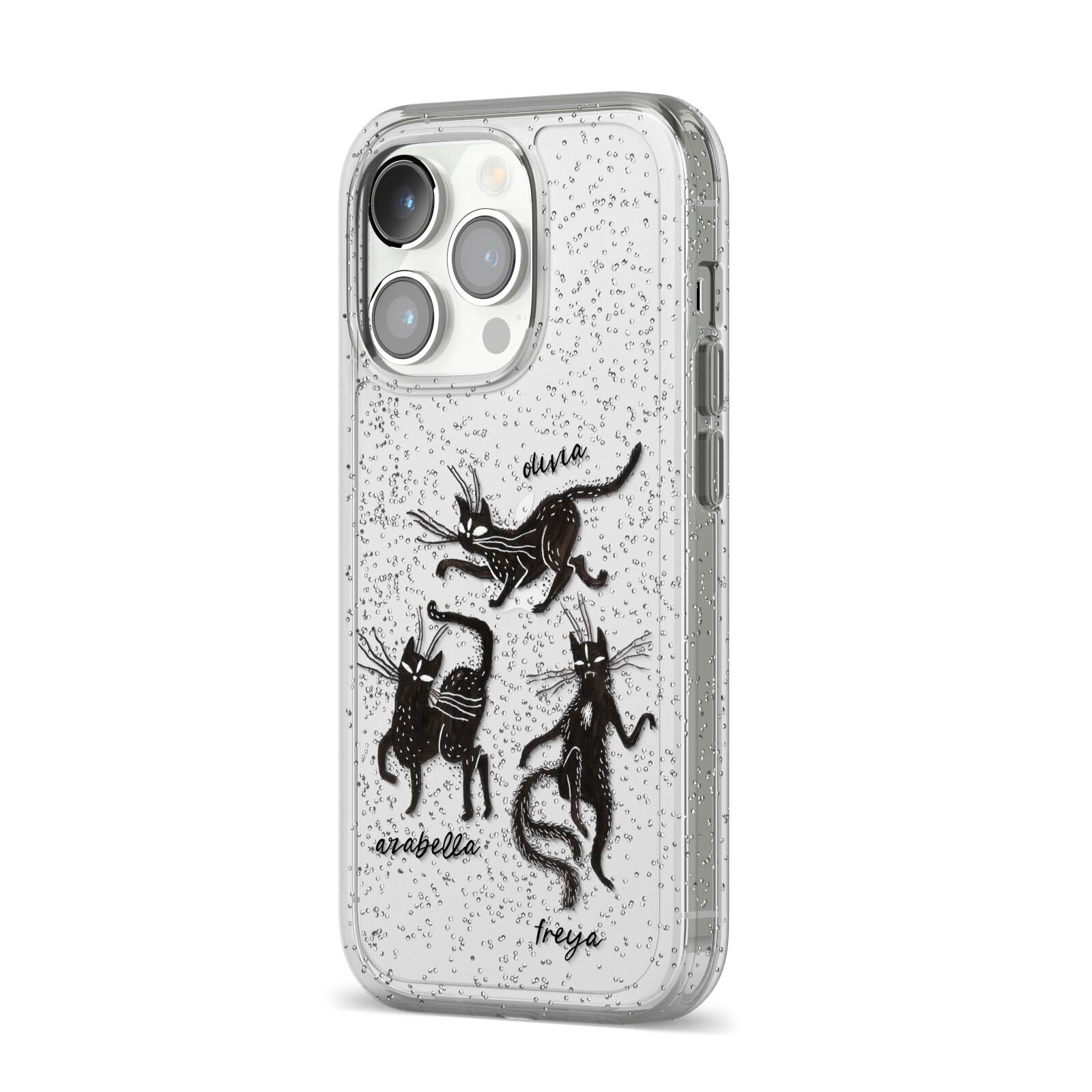 Dancing Cats Halloween iPhone 14 Pro Glitter Tough Case Silver Angled Image