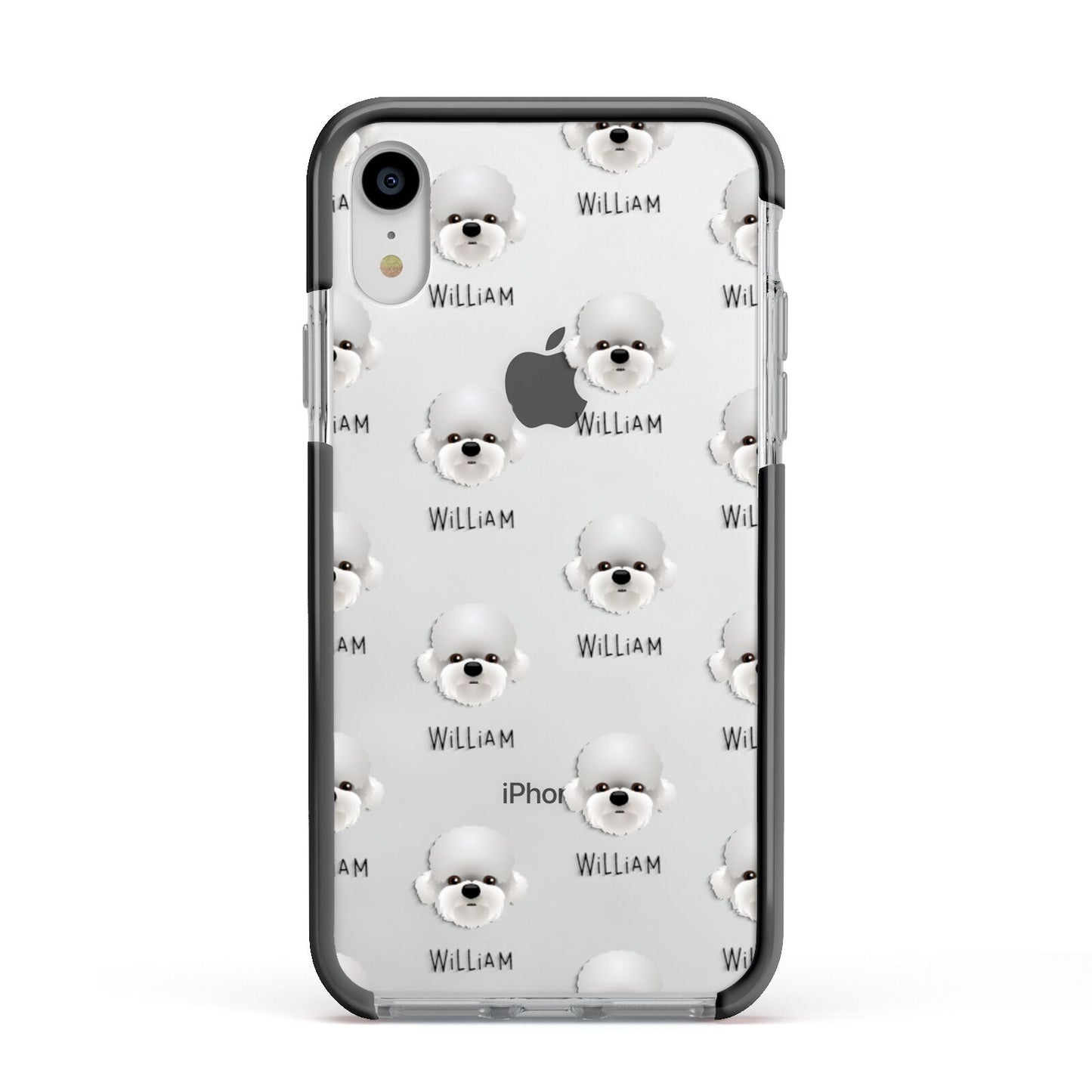 Dandie Dinmont Terrier Icon with Name Apple iPhone XR Impact Case Black Edge on Silver Phone