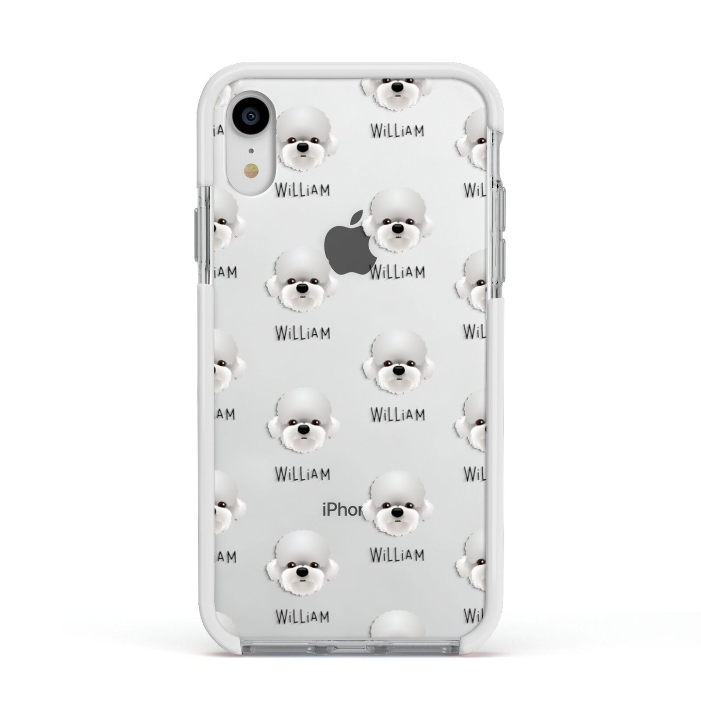 Dandie Dinmont Terrier Icon with Name Apple iPhone XR Impact Case White Edge on Silver Phone