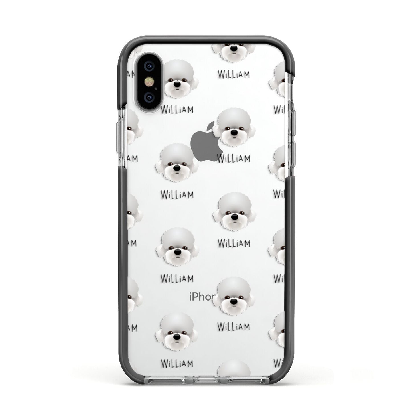 Dandie Dinmont Terrier Icon with Name Apple iPhone Xs Impact Case Black Edge on Silver Phone