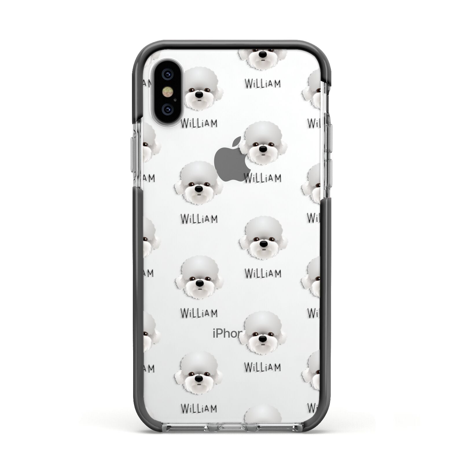 Dandie Dinmont Terrier Icon with Name Apple iPhone Xs Impact Case Black Edge on Silver Phone