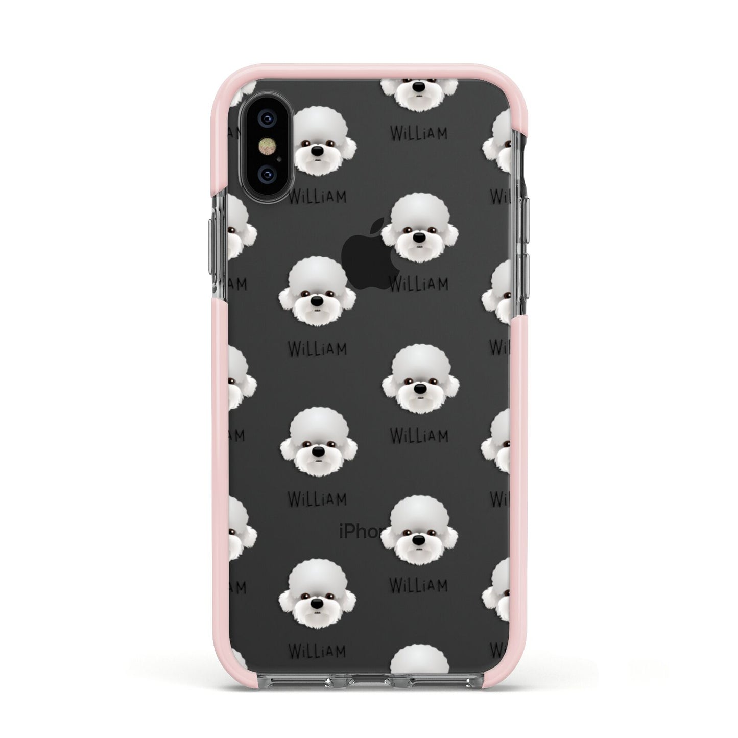 Dandie Dinmont Terrier Icon with Name Apple iPhone Xs Impact Case Pink Edge on Black Phone