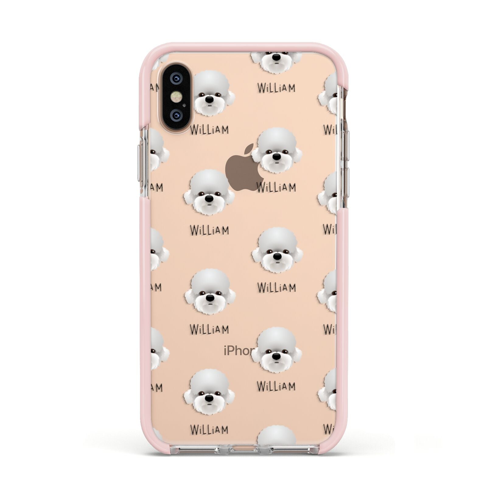 Dandie Dinmont Terrier Icon with Name Apple iPhone Xs Impact Case Pink Edge on Gold Phone