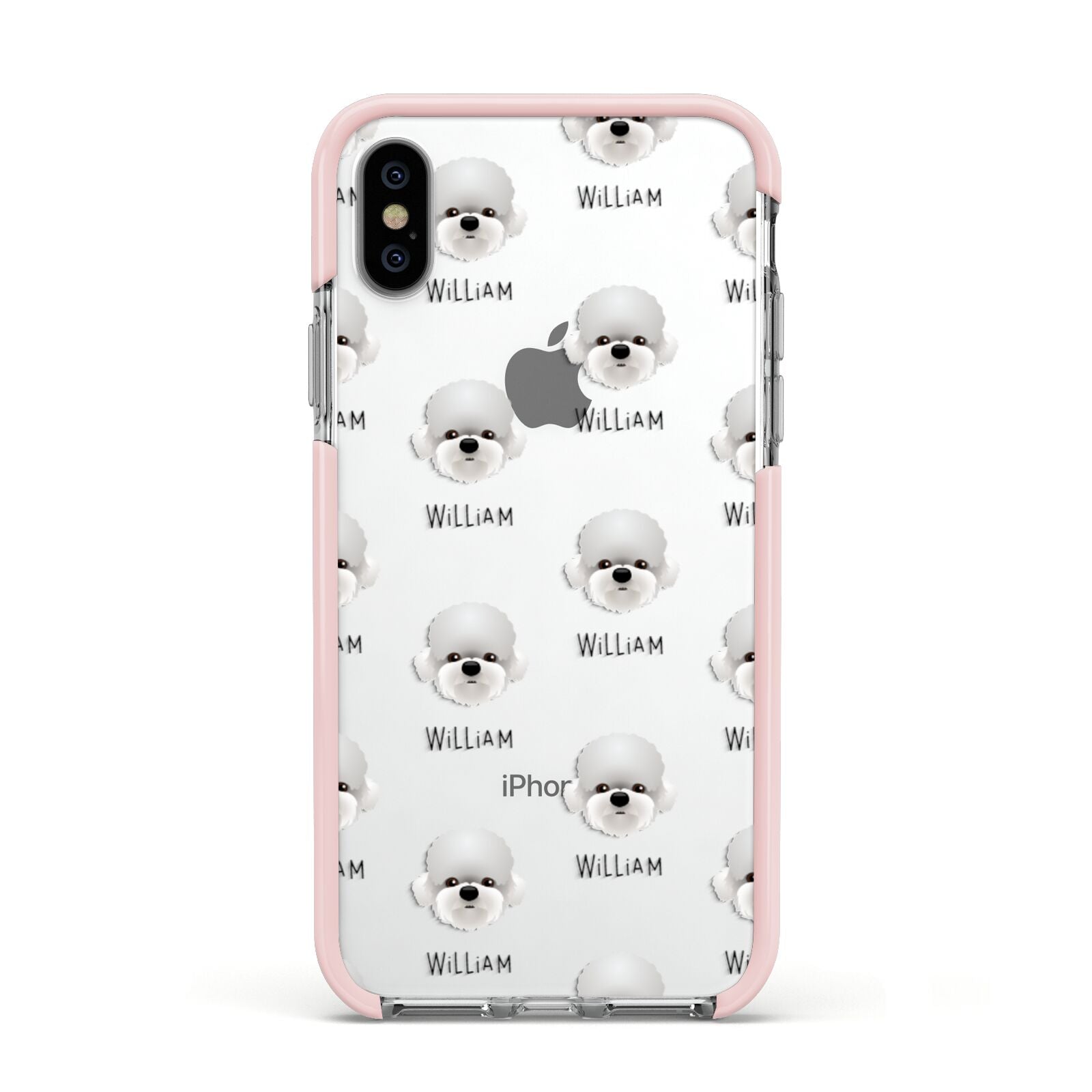 Dandie Dinmont Terrier Icon with Name Apple iPhone Xs Impact Case Pink Edge on Silver Phone