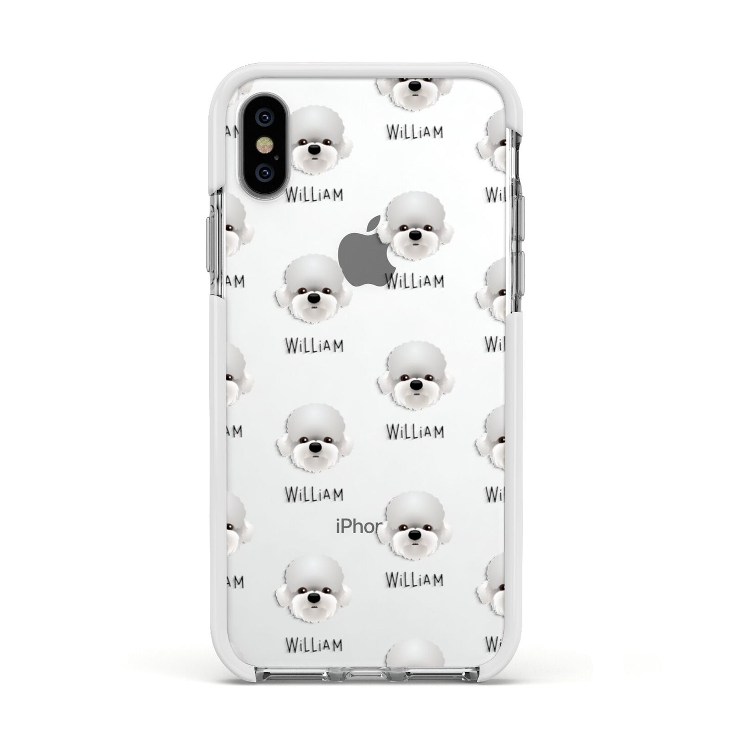 Dandie Dinmont Terrier Icon with Name Apple iPhone Xs Impact Case White Edge on Silver Phone