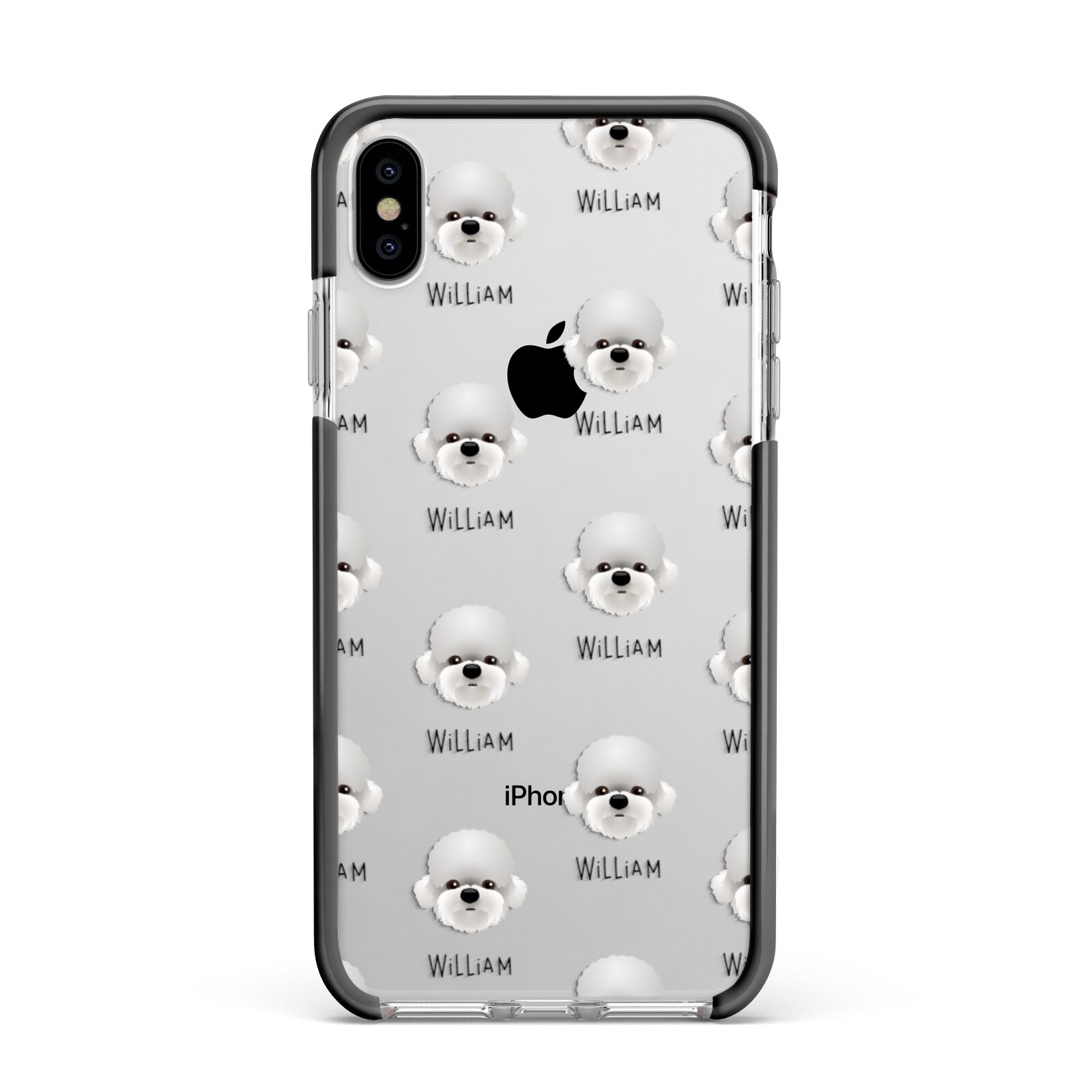 Dandie Dinmont Terrier Icon with Name Apple iPhone Xs Max Impact Case Black Edge on Silver Phone