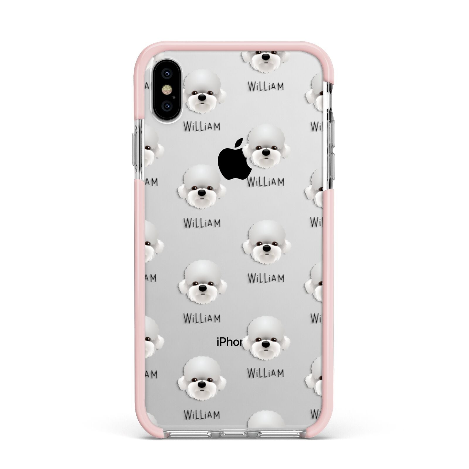 Dandie Dinmont Terrier Icon with Name Apple iPhone Xs Max Impact Case Pink Edge on Silver Phone