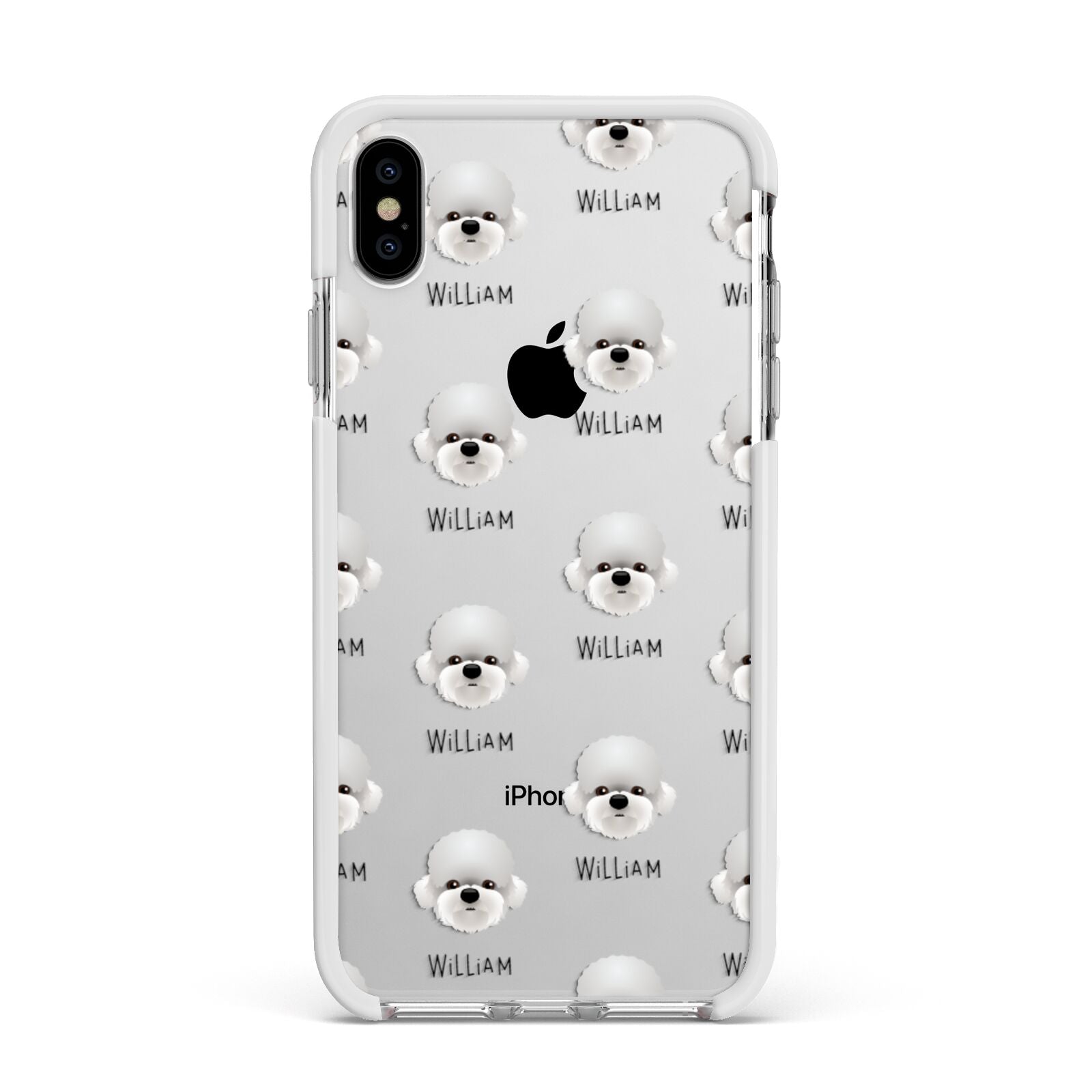 Dandie Dinmont Terrier Icon with Name Apple iPhone Xs Max Impact Case White Edge on Silver Phone