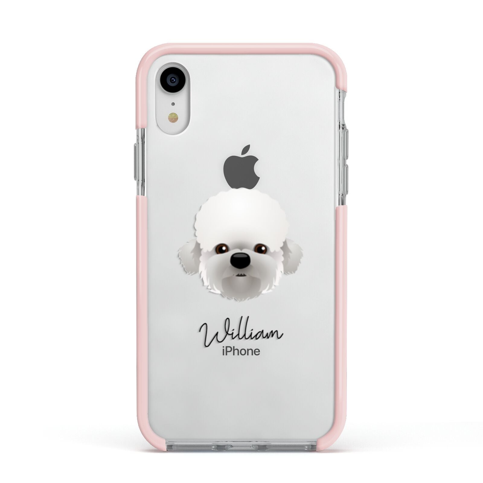 Dandie Dinmont Terrier Personalised Apple iPhone XR Impact Case Pink Edge on Silver Phone