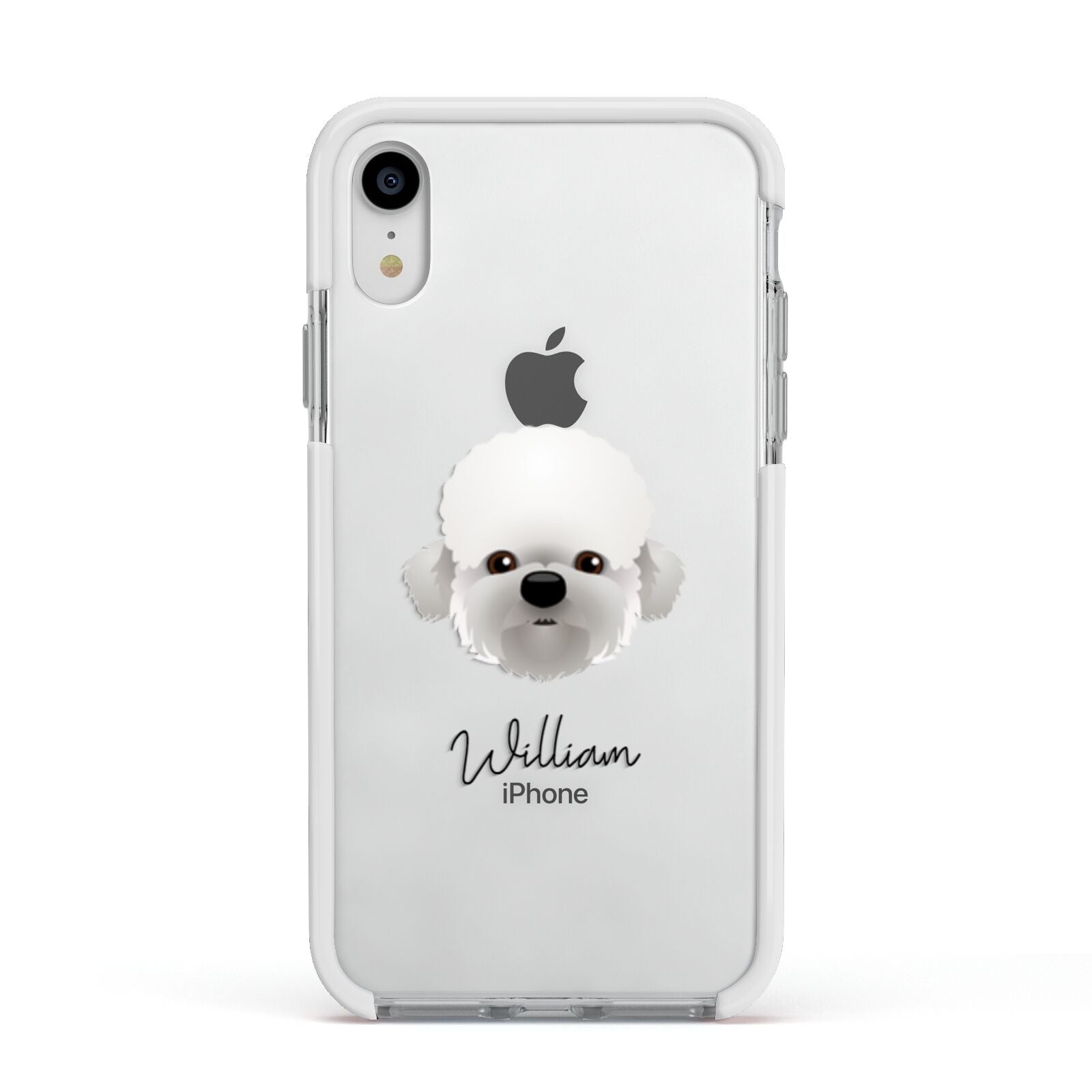 Dandie Dinmont Terrier Personalised Apple iPhone XR Impact Case White Edge on Silver Phone