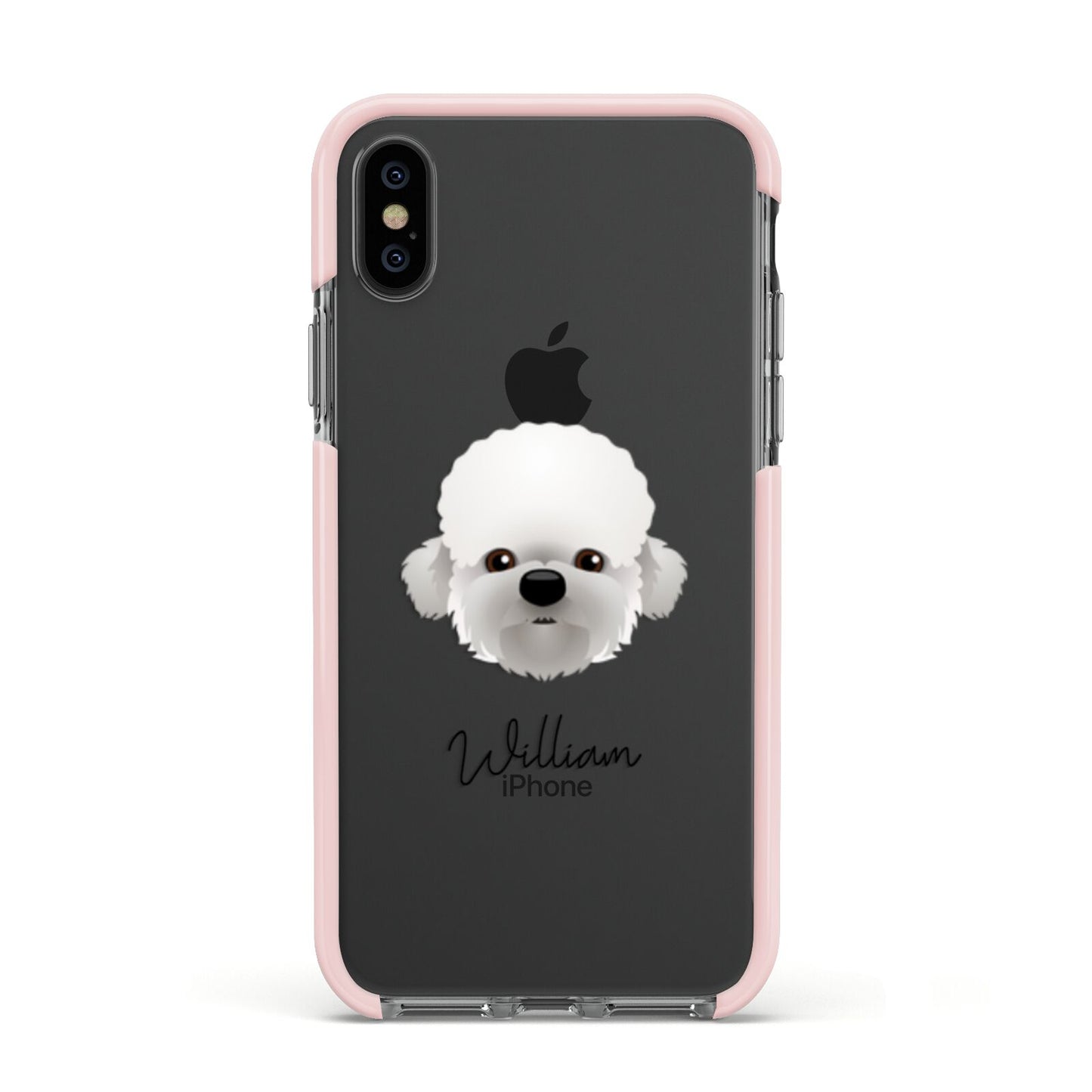 Dandie Dinmont Terrier Personalised Apple iPhone Xs Impact Case Pink Edge on Black Phone
