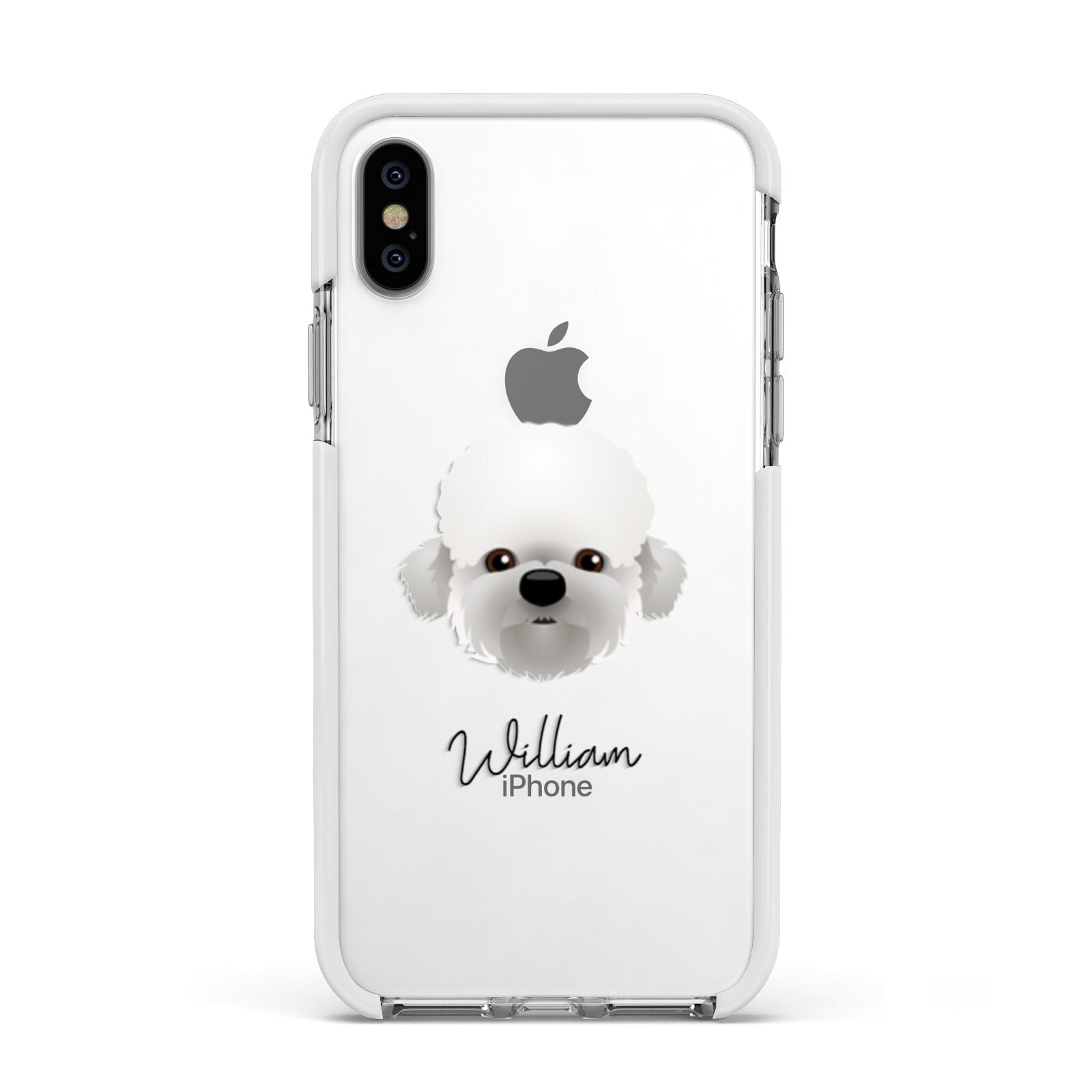 Dandie Dinmont Terrier Personalised Apple iPhone Xs Impact Case White Edge on Silver Phone
