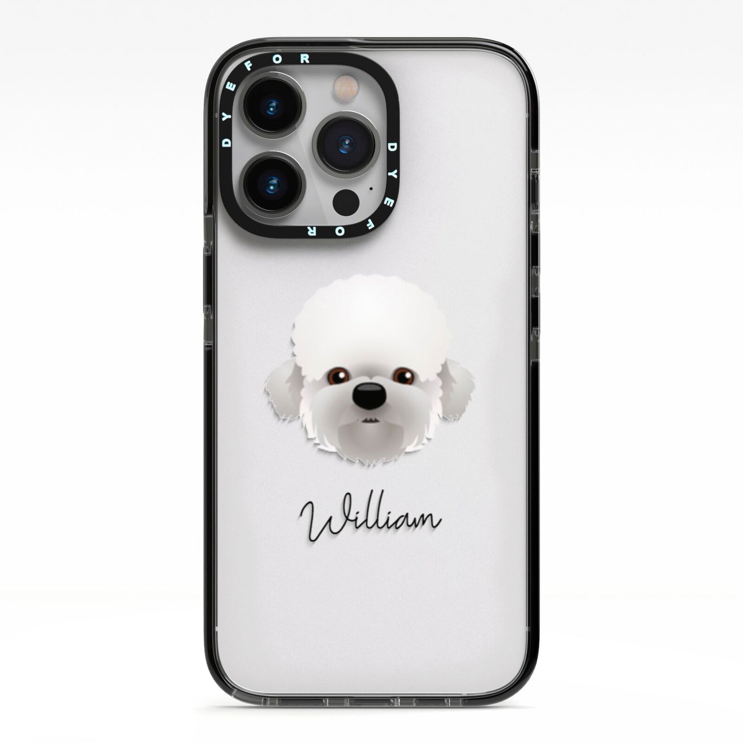 Dandie Dinmont Terrier Personalised iPhone 13 Pro Black Impact Case on Silver phone