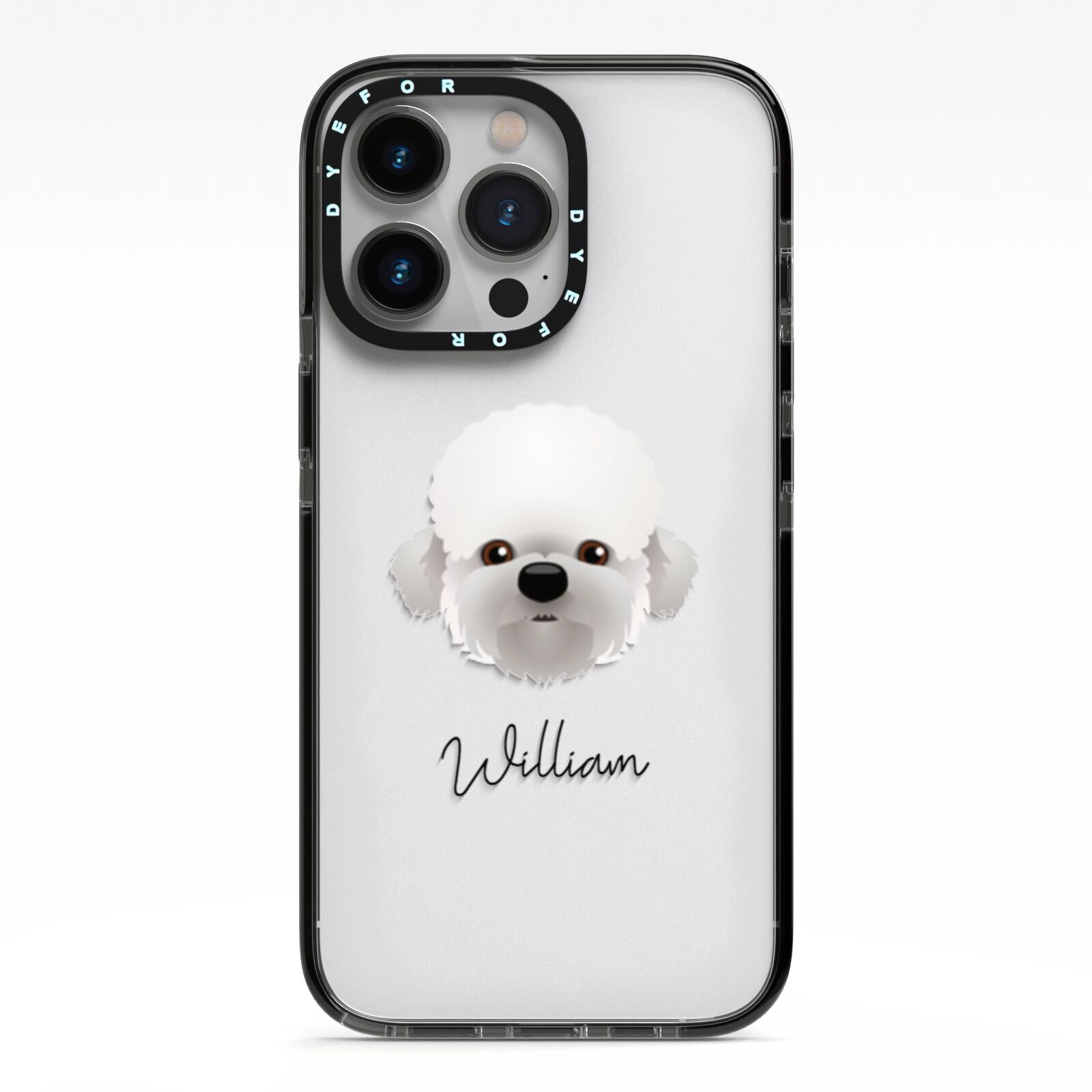 Dandie Dinmont Terrier Personalised iPhone 13 Pro Black Impact Case on Silver phone