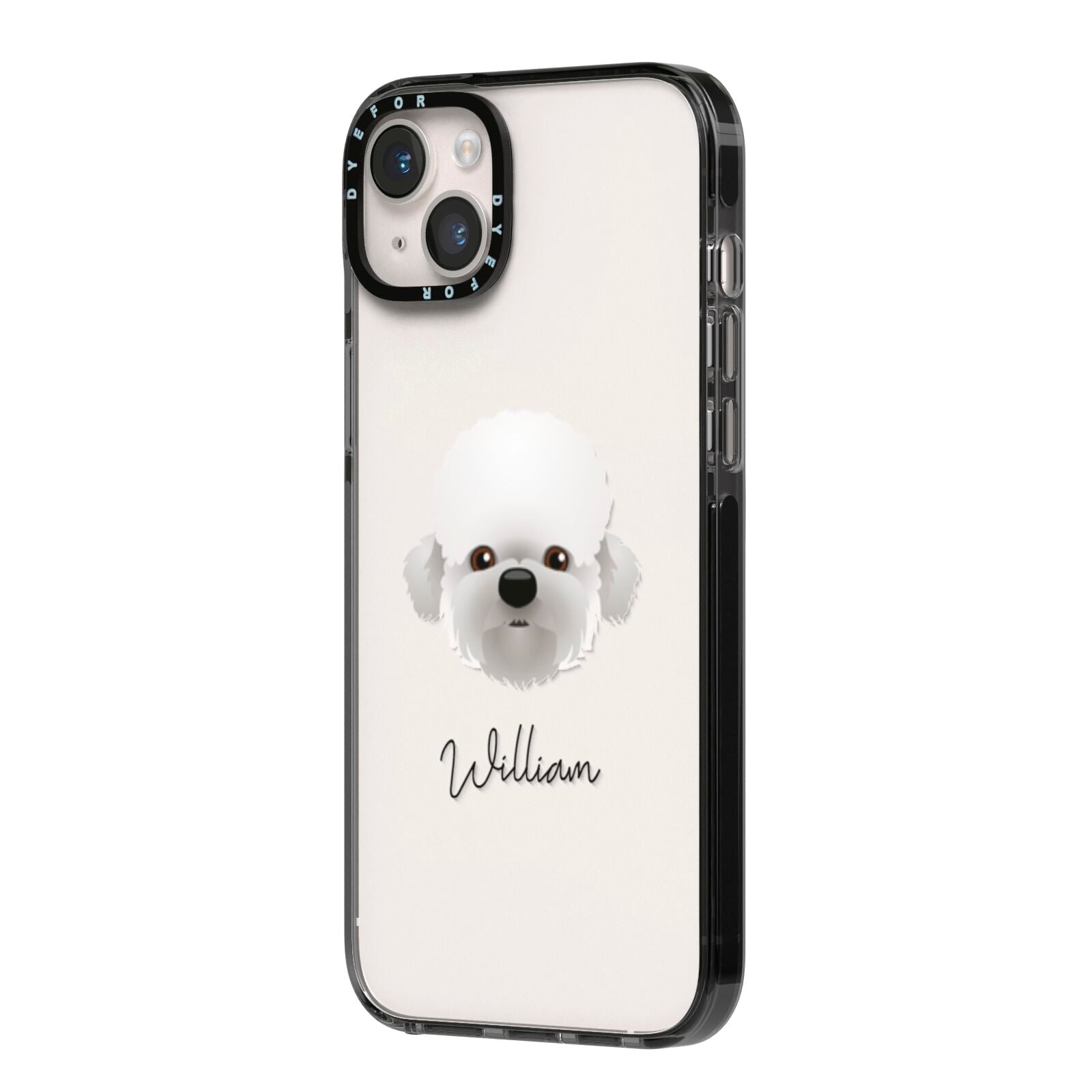 Dandie Dinmont Terrier Personalised iPhone 14 Plus Black Impact Case Side Angle on Silver phone