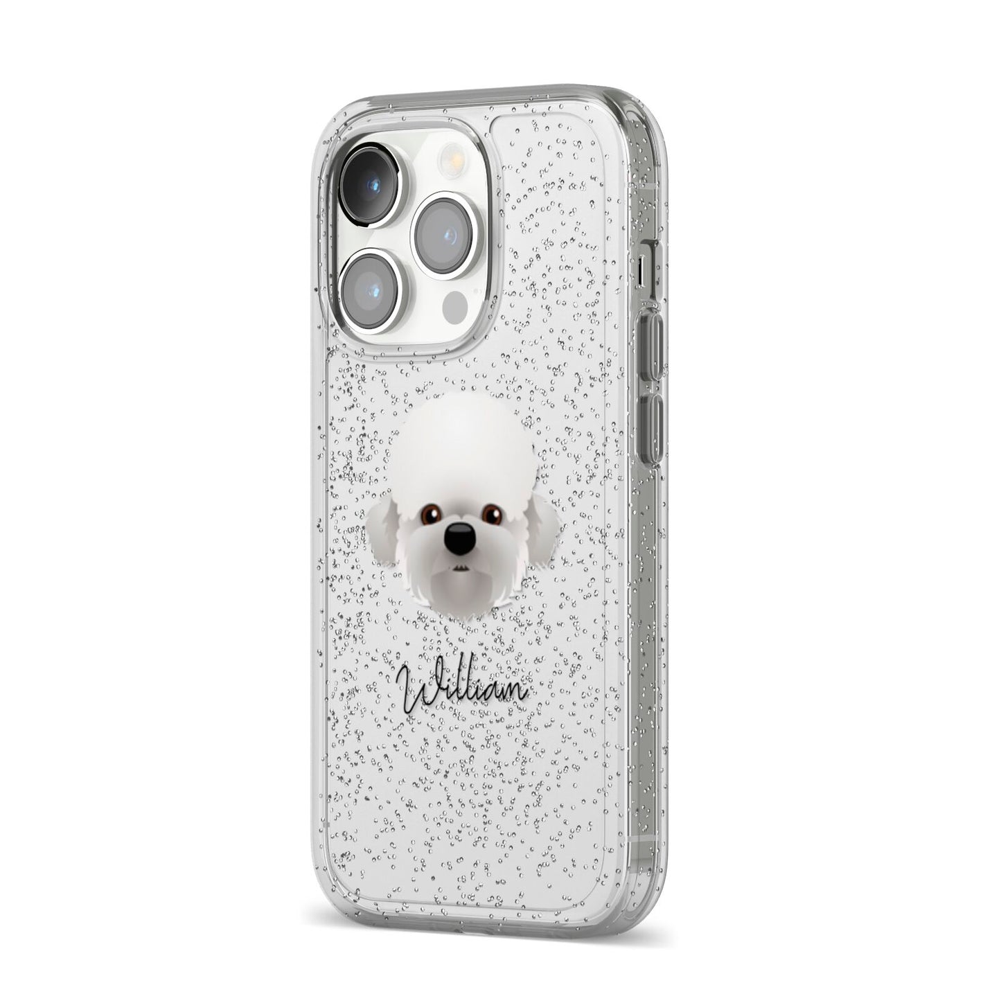 Dandie Dinmont Terrier Personalised iPhone 14 Pro Glitter Tough Case Silver Angled Image