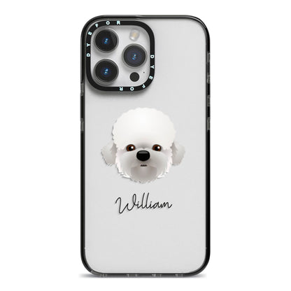 Dandie Dinmont Terrier Personalised iPhone 14 Pro Max Black Impact Case on Silver phone