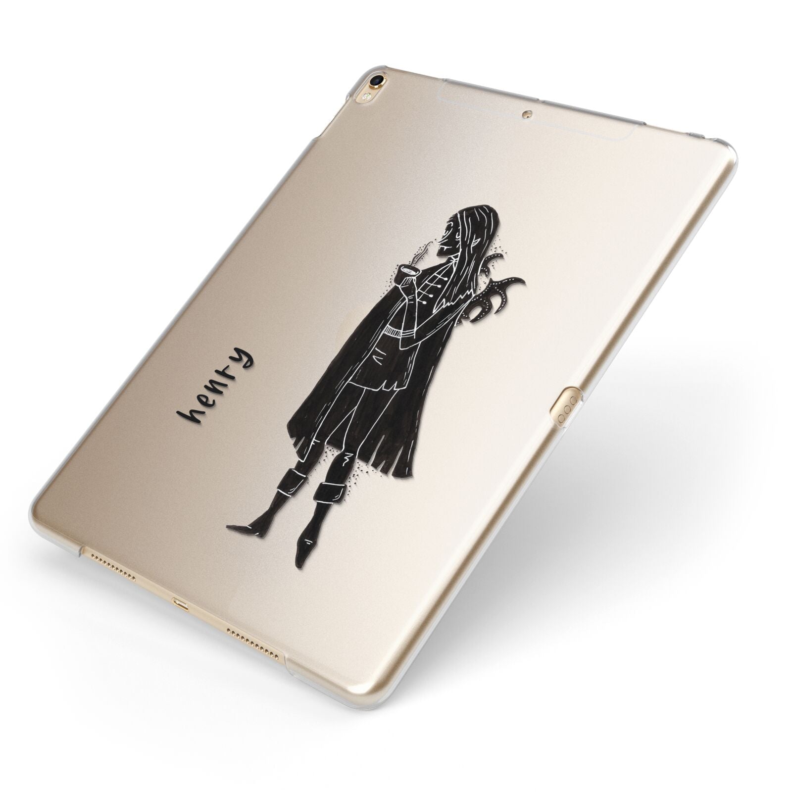 Dark Caped Vamp Apple iPad Case on Gold iPad Side View