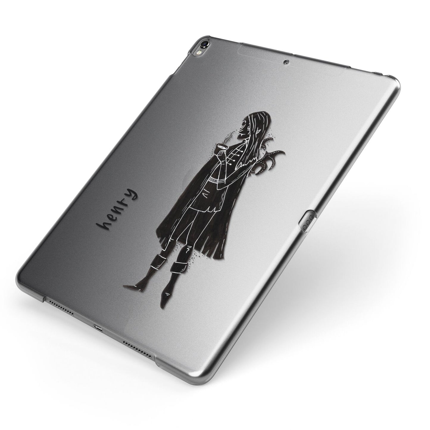 Dark Caped Vamp Apple iPad Case on Grey iPad Side View