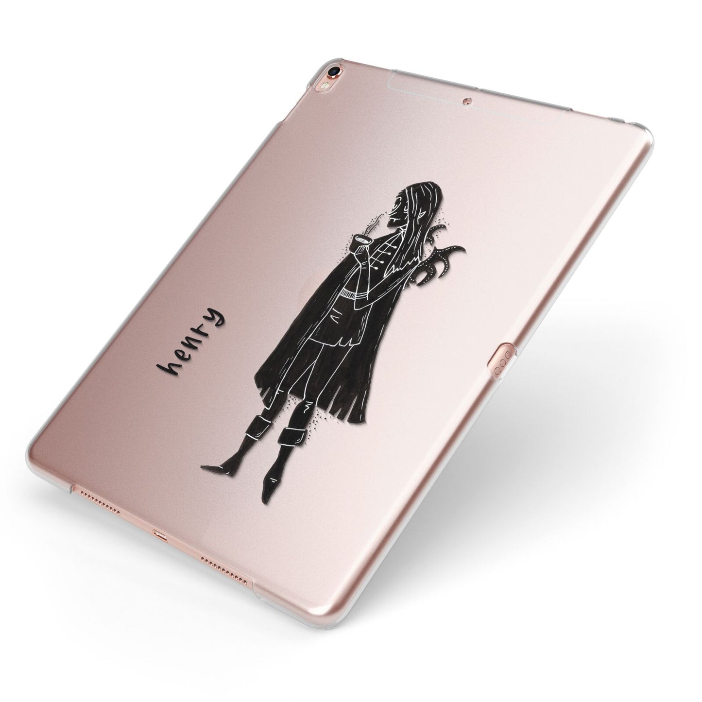 Dark Caped Vamp Apple iPad Case on Rose Gold iPad Side View