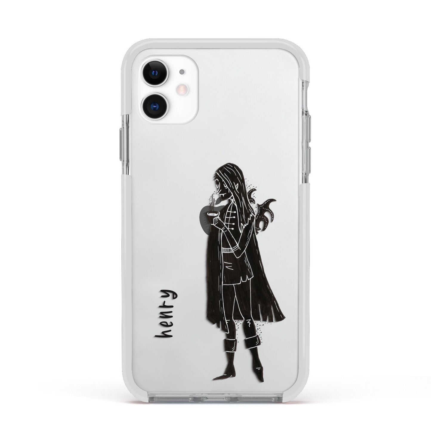 Dark Caped Vamp Apple iPhone 11 in White with White Impact Case