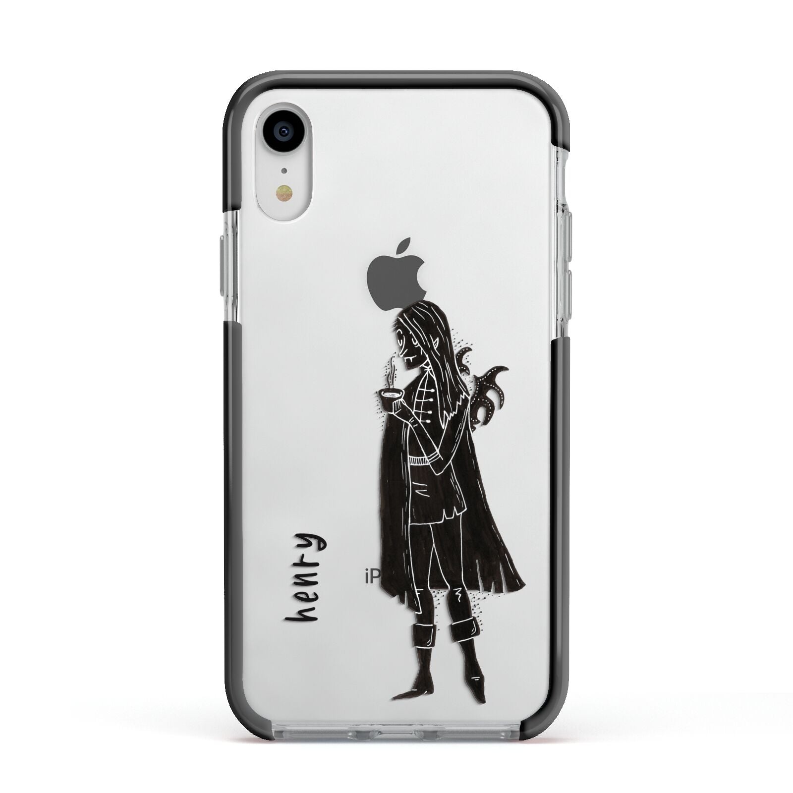 Dark Caped Vamp Apple iPhone XR Impact Case Black Edge on Silver Phone