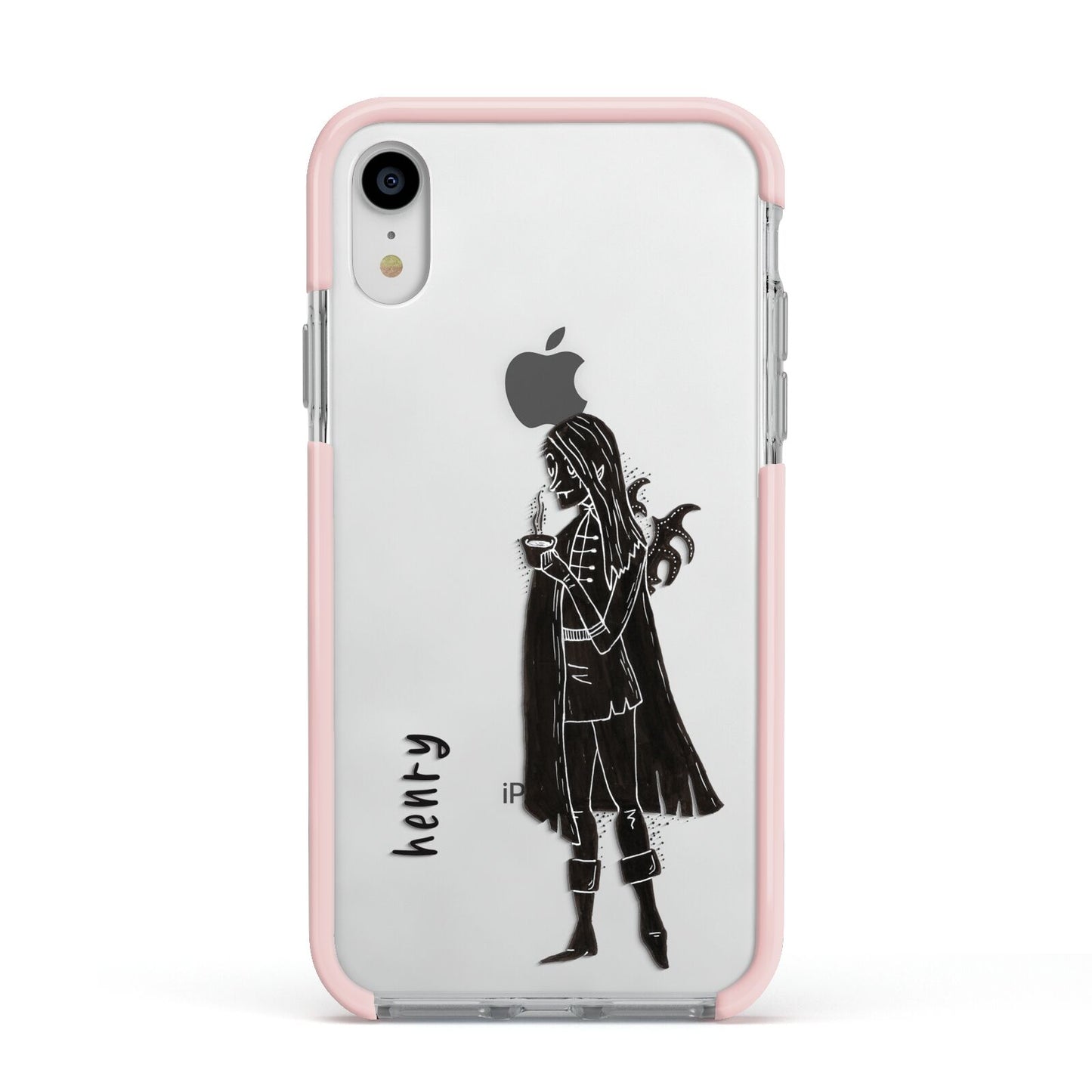 Dark Caped Vamp Apple iPhone XR Impact Case Pink Edge on Silver Phone