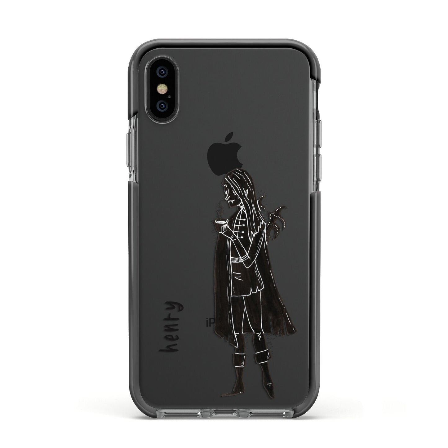 Dark Caped Vamp Apple iPhone Xs Impact Case Black Edge on Black Phone