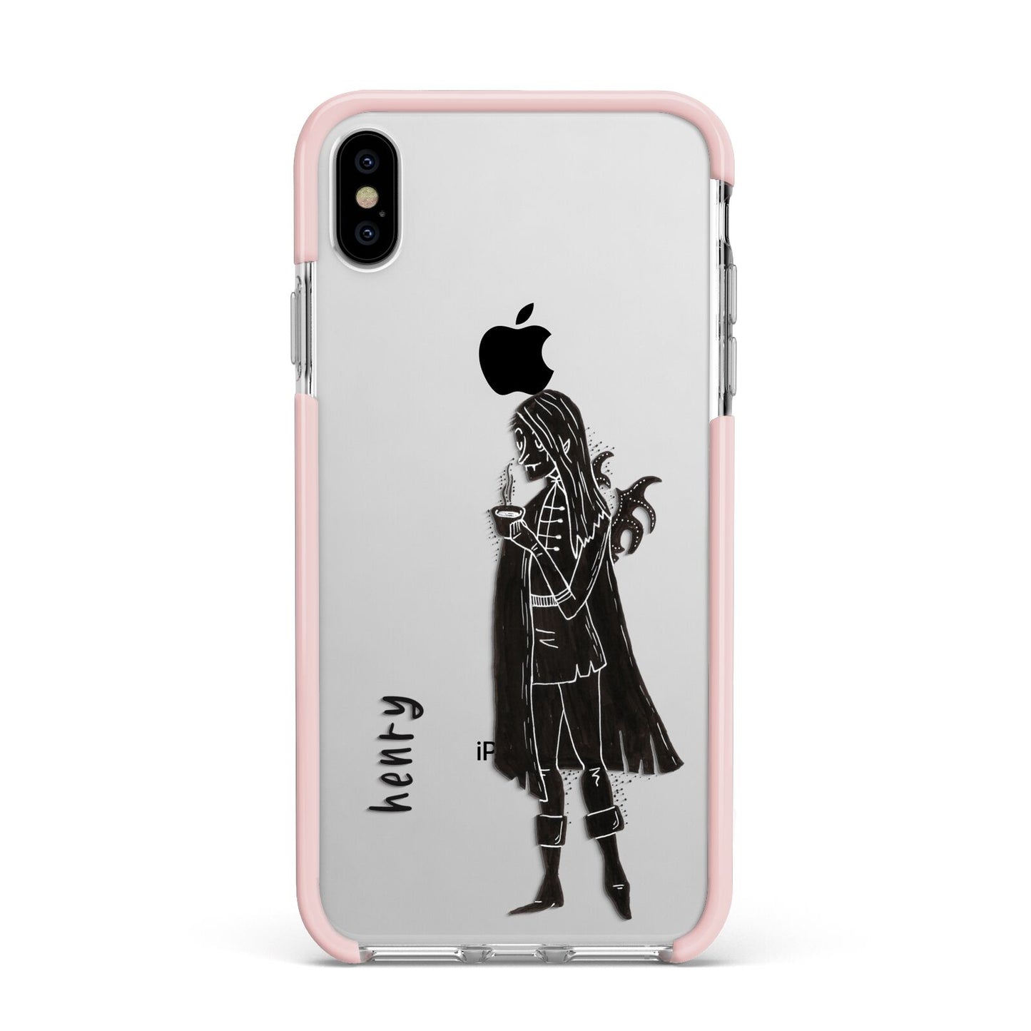 Dark Caped Vamp Apple iPhone Xs Max Impact Case Pink Edge on Silver Phone